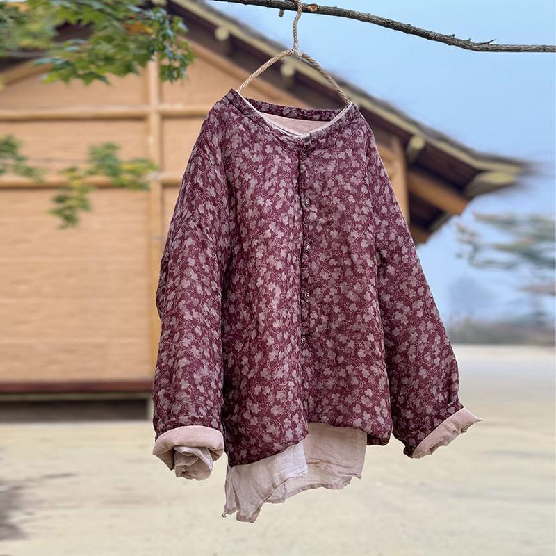 Crew Neck Floral Print Padded Blouse Product Image