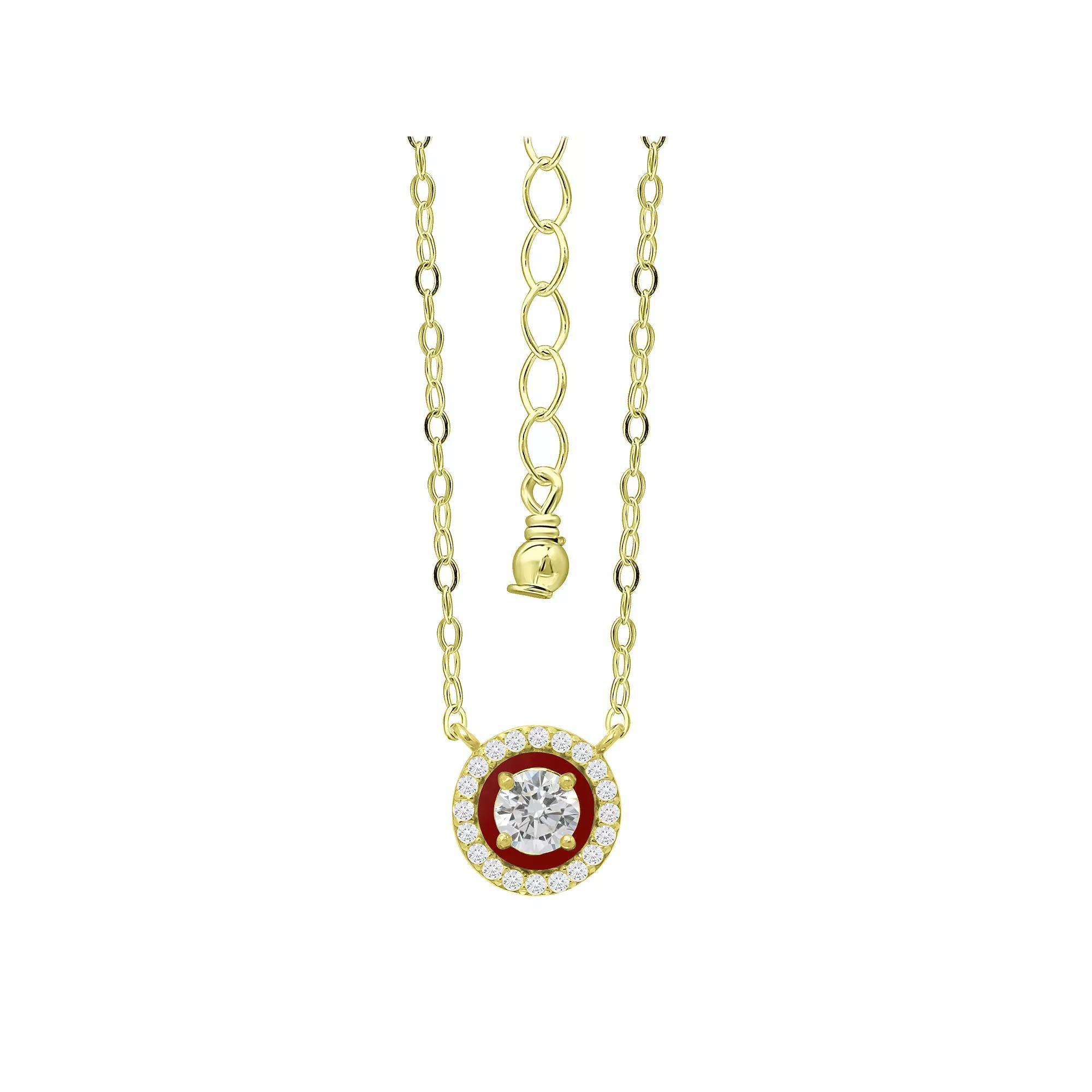 Aleure Precioso 18k Gold Over Sterling Silver Enamel & Cubic Zirconia Halo Necklace, Women's, Size: 16", Red Product Image