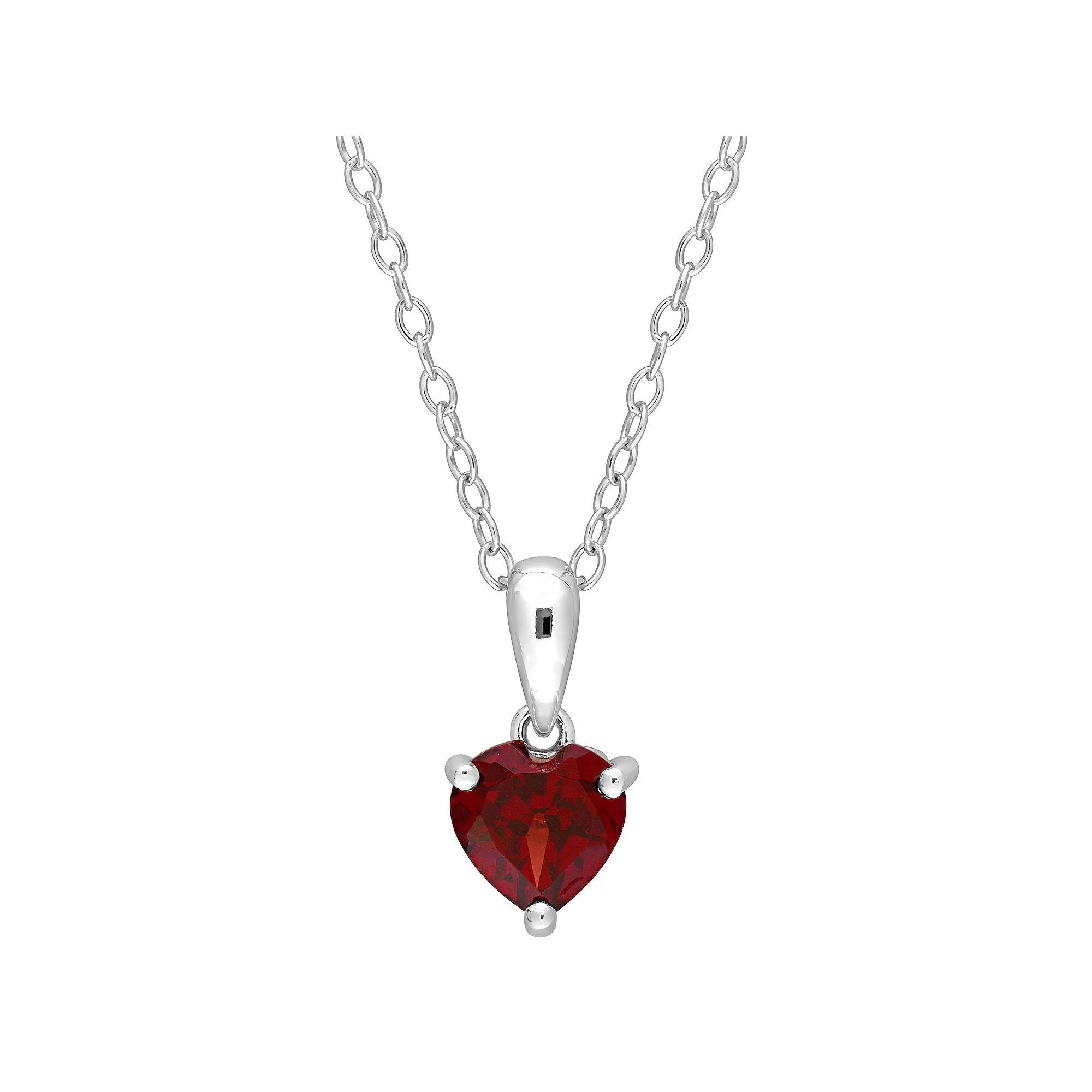 Stella Grace Sterling Silver & Gemstone Heart Stud Pendant Necklace, Womens Red Product Image