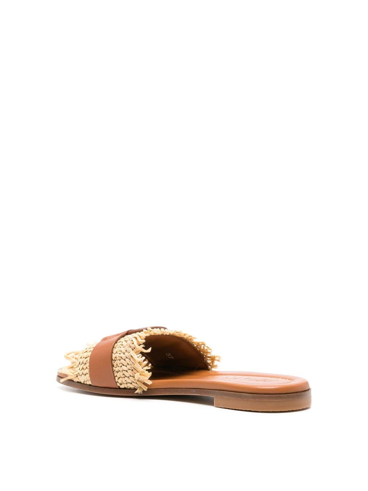 MONCLER Bell Leather Slides In Brown Product Image