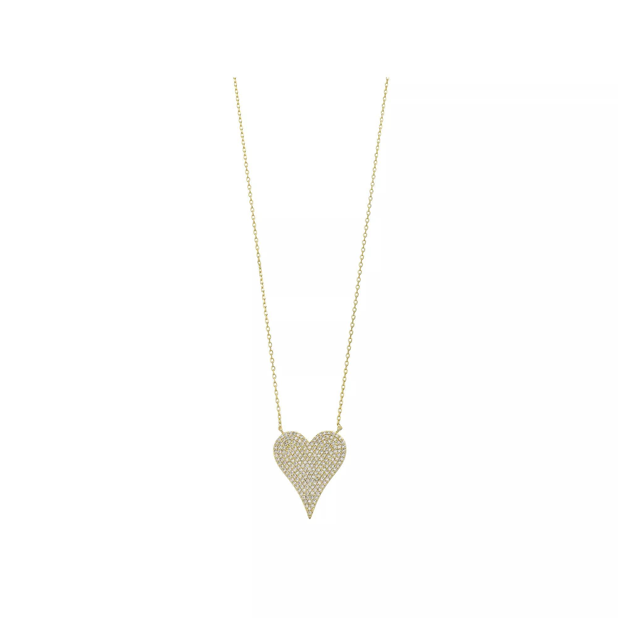 14k Gold Over Silver Cubic Zirconia Heart Pendant Necklace, Womens Gold Tone Product Image