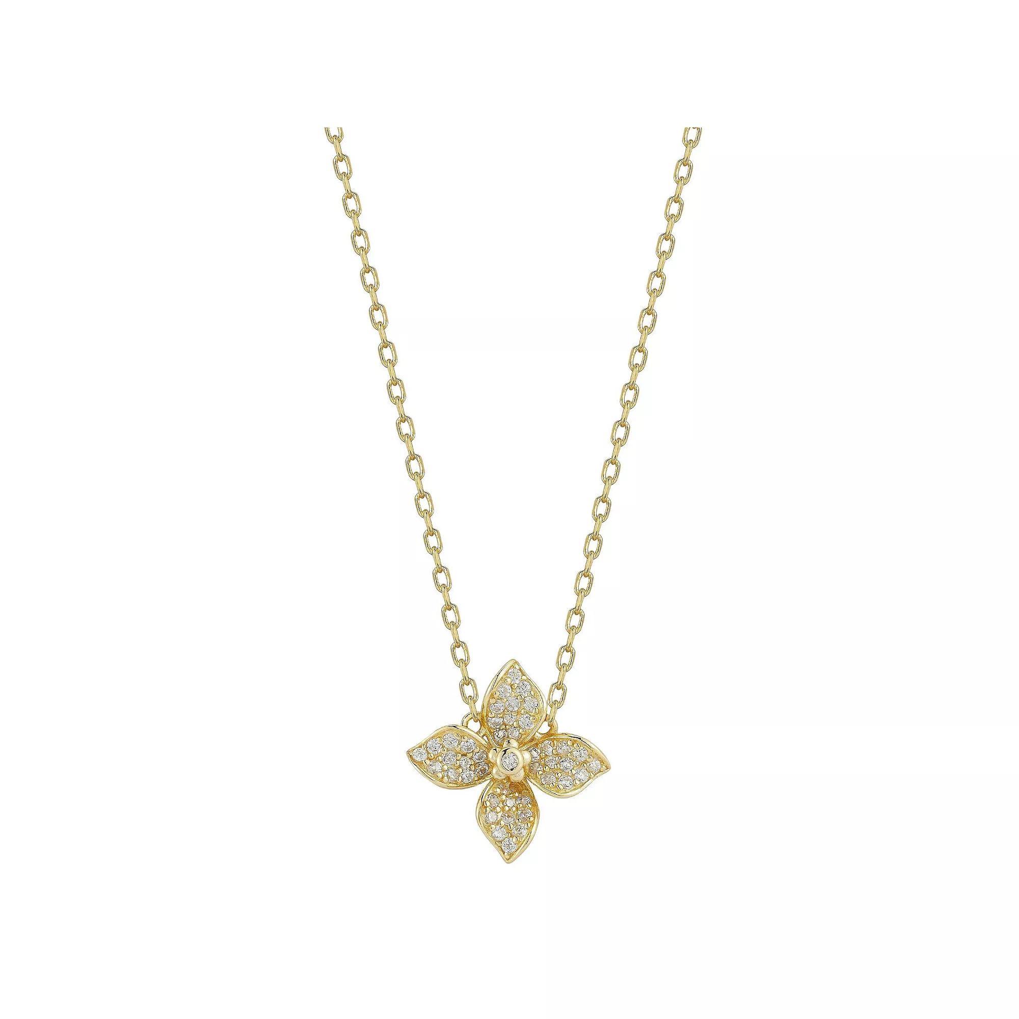 Sunkissed Sterling 14k Gold Over Silver Cubic Zirconia Clover Necklace, Women's, Size: 18", Gold Tone Product Image