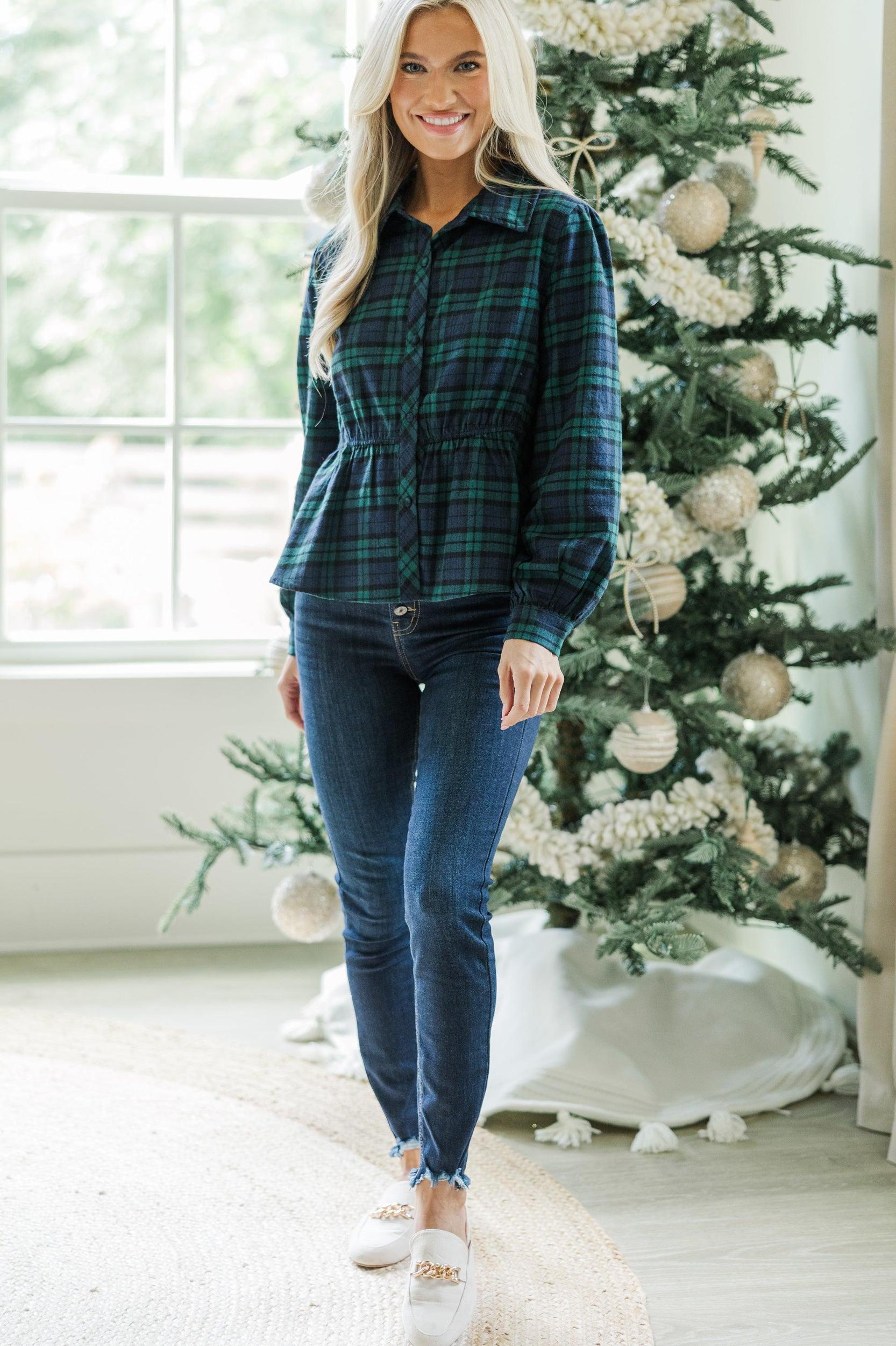 Make Your Own Choices Green Plaid Top Female Product Image