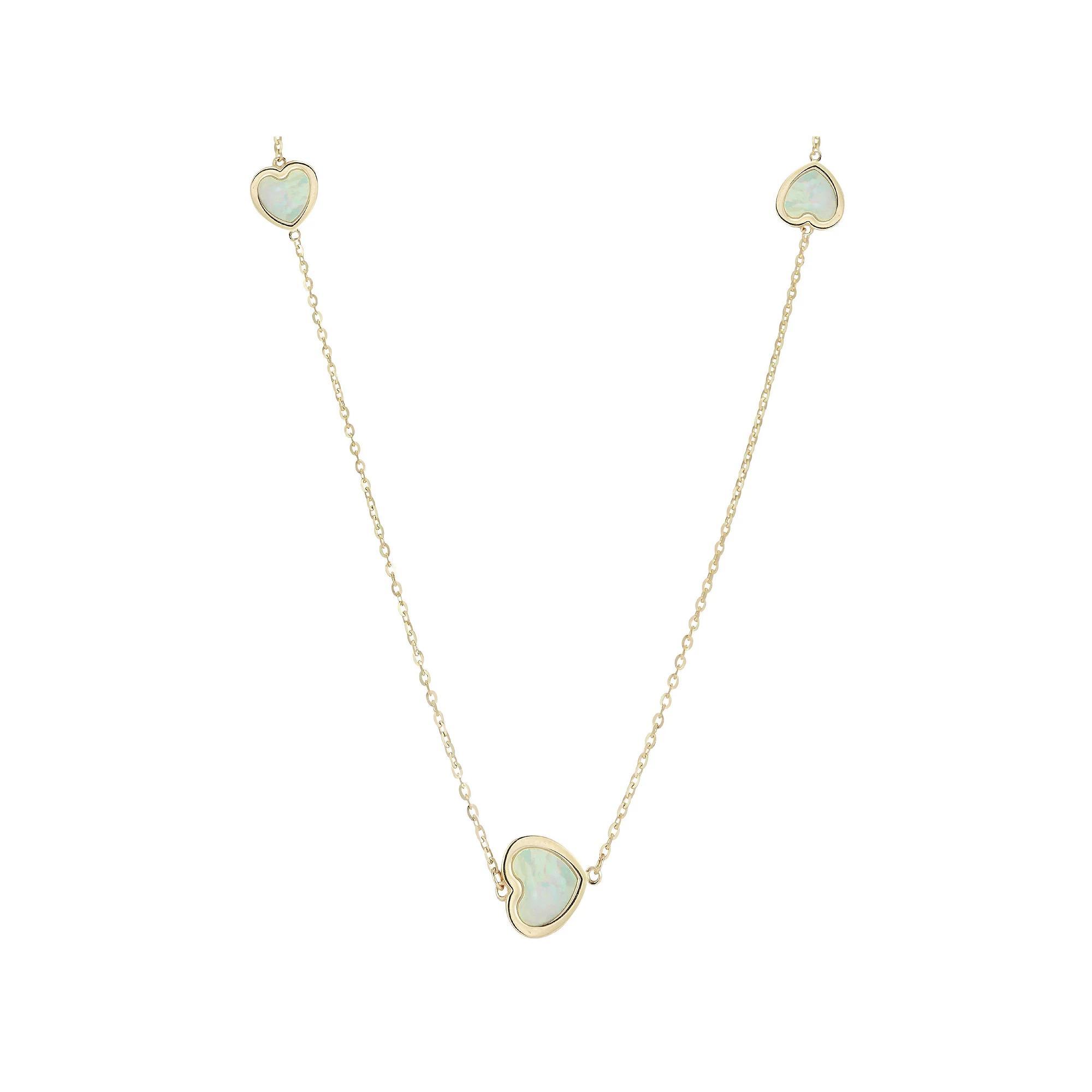 LUMINOR GOLD 14k Gold Gemstone 3-Heart Station Necklace, Women's, Size: 18", M Of White Product Image