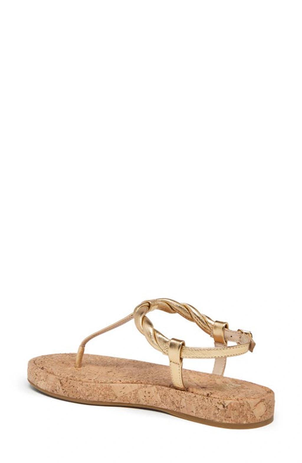 PAIGE Dawn Metallic Leather Cork Thong Sandals In Gold Product Image