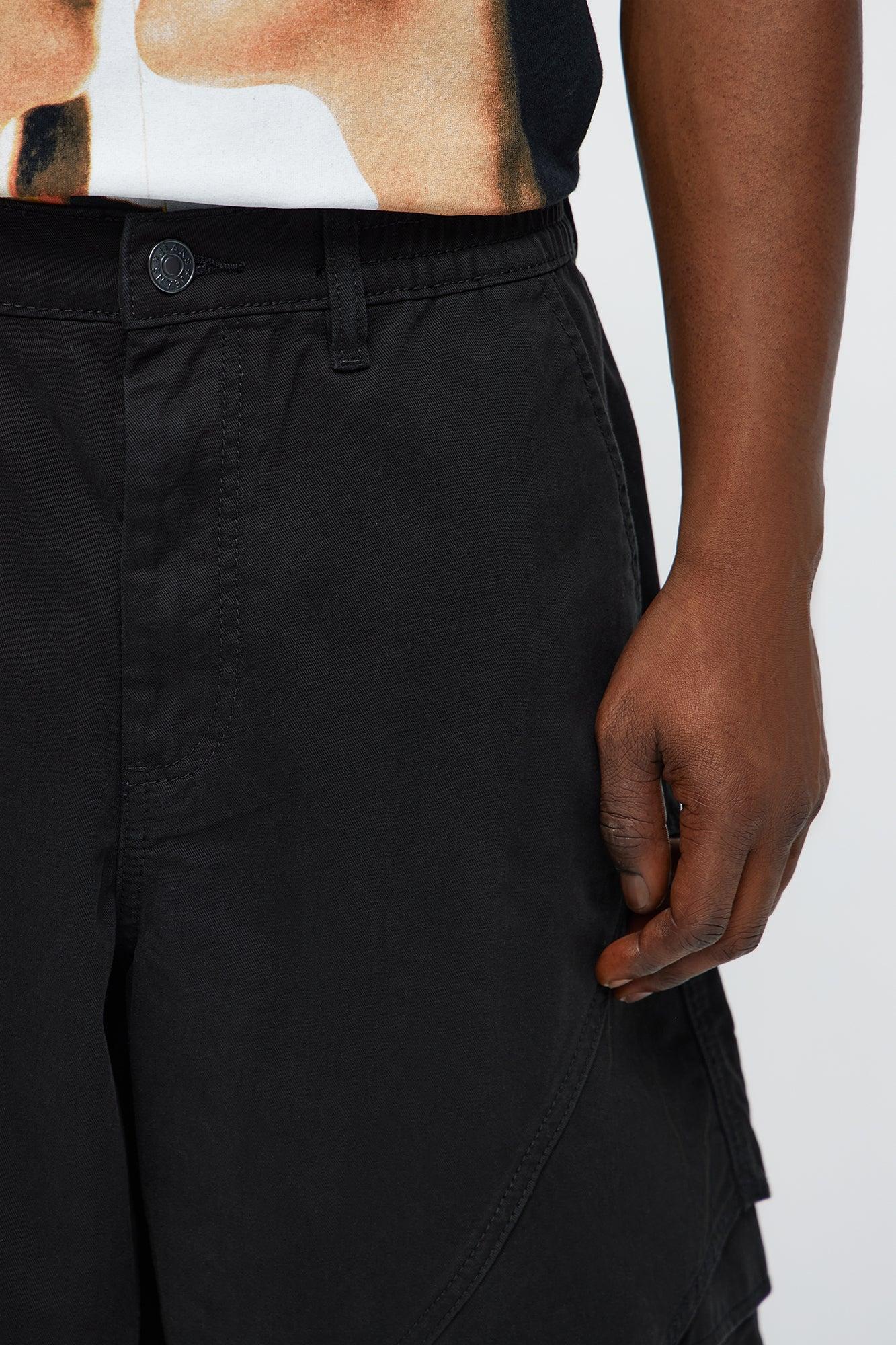 Baggy Hidden Lines Cargo Shorts - Black Product Image