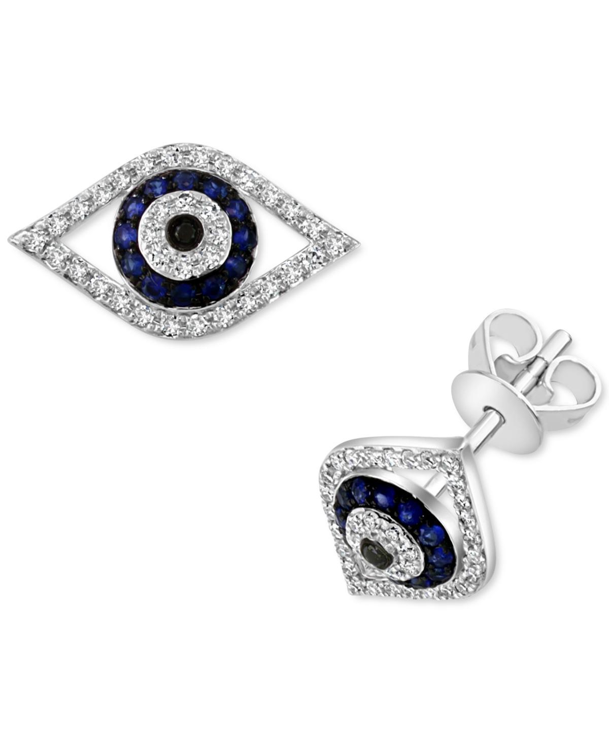 Womens 14K Yellow Gold, Blue Sapphire & 0.21 TCW Diamond Evil Eye Stud Earrings Product Image