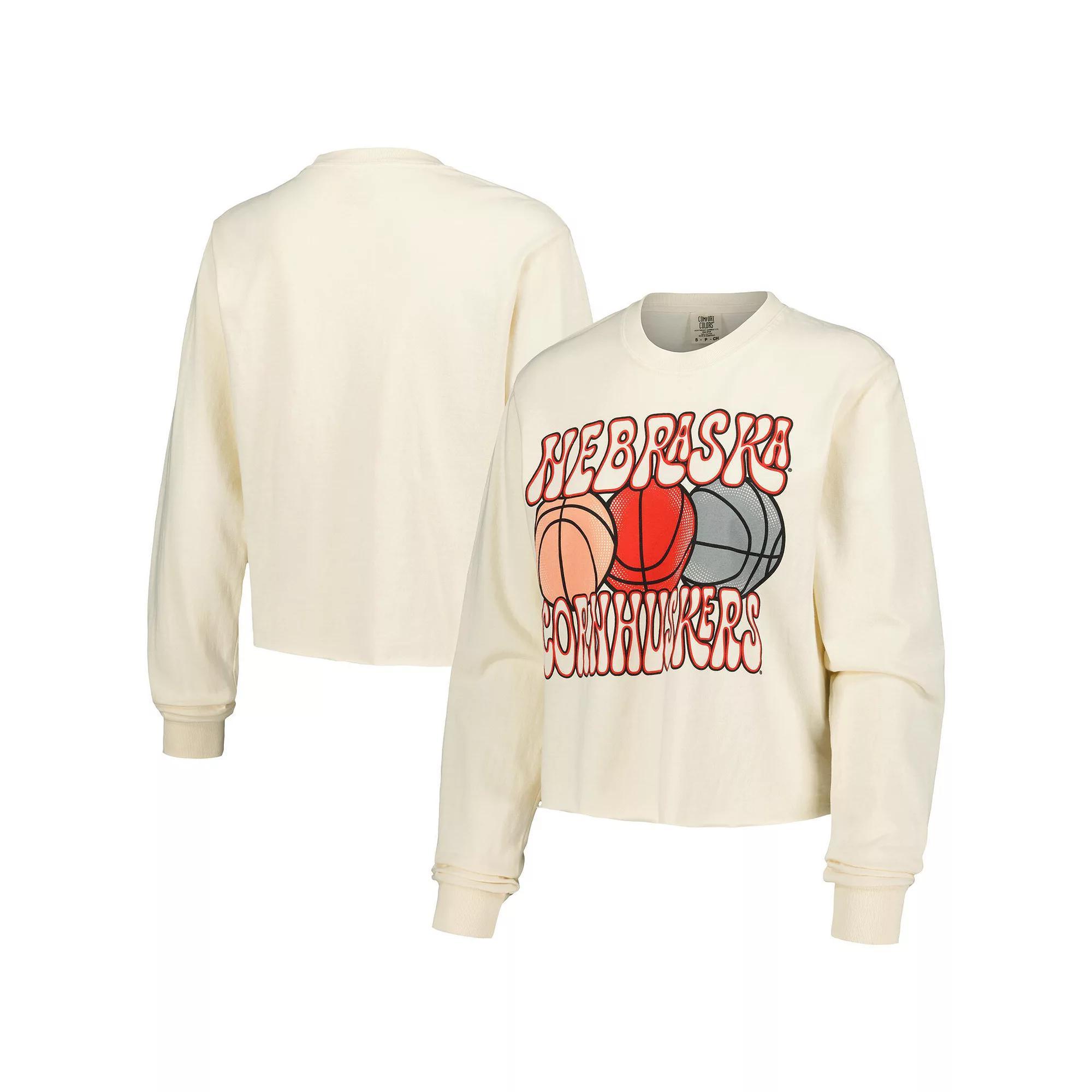Women's Natural Nebraska Huskers Comfort Colors Basketball Cropped Long Sleeve T-Shirt, Size: XL, Beige Product Image