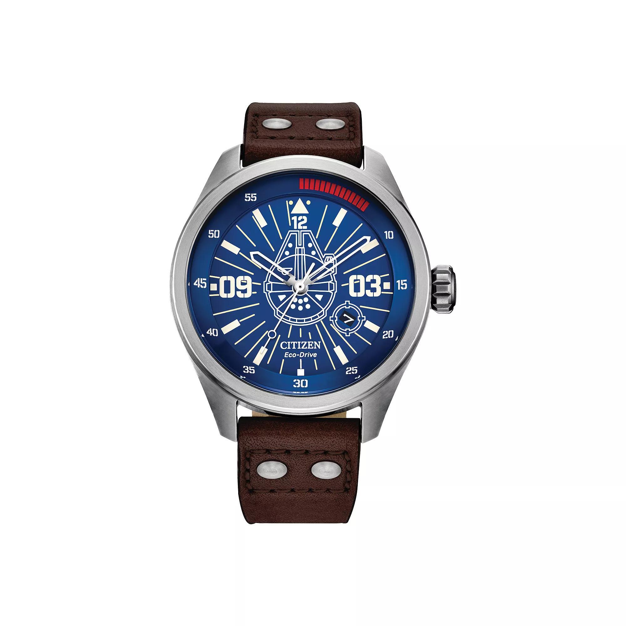 Citizen Mens Eco-Drive Star Wars Han Solo Stainless Steel Brown Leather Strap Watch Product Image