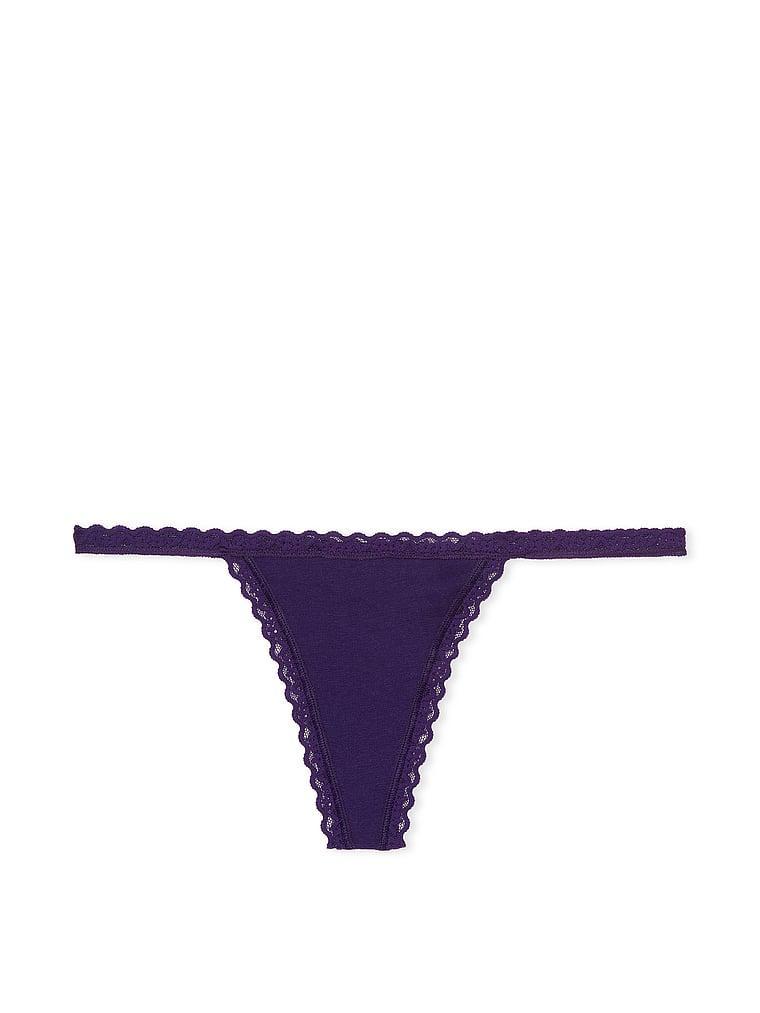 Lace-Trim Cotton V-String Panty Product Image