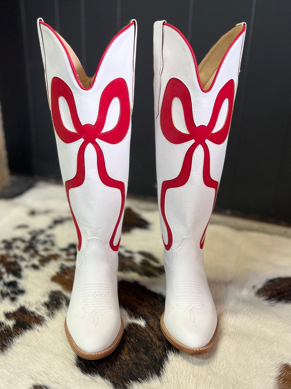 White and Red Bow Boots Product Image