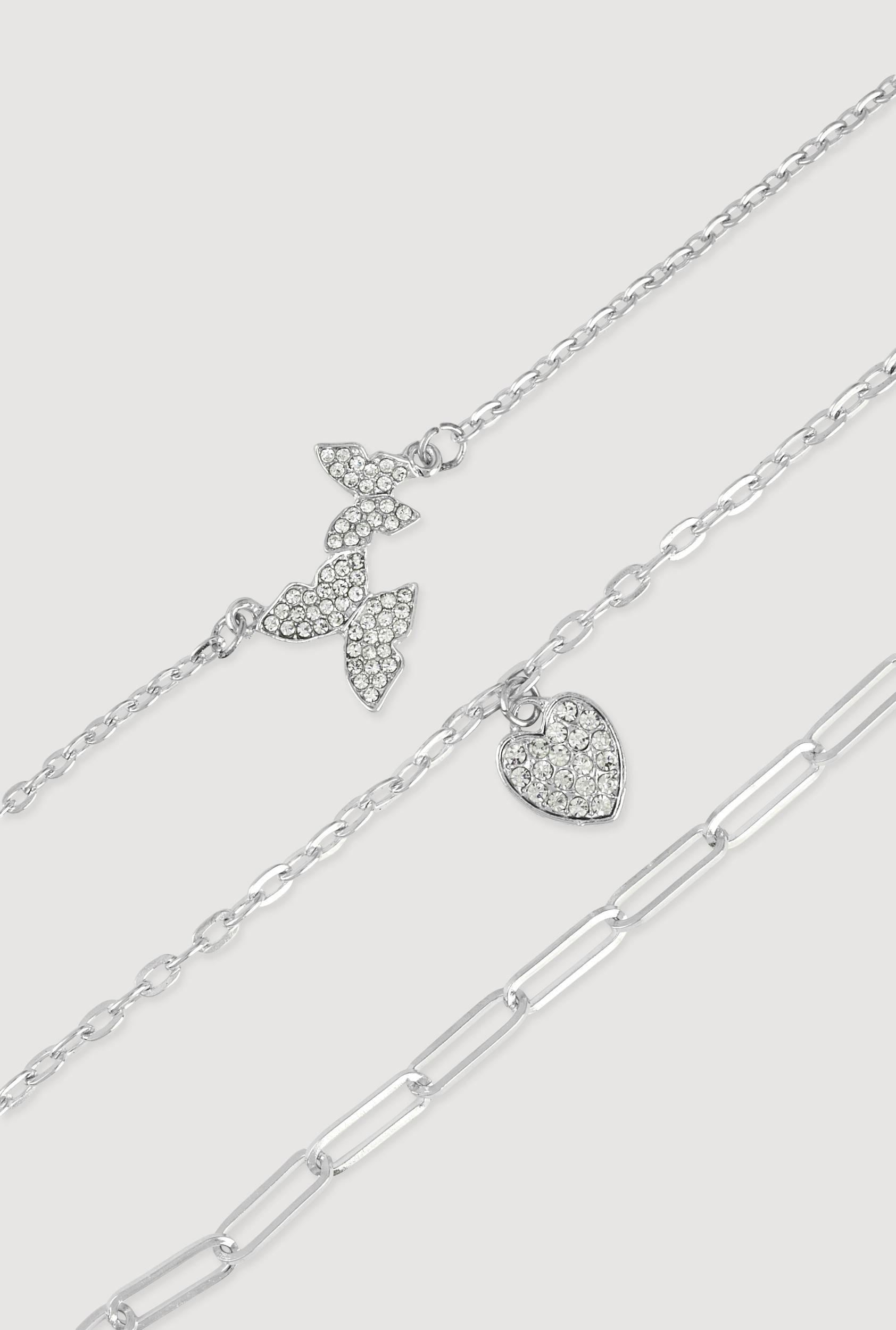 Butterfly Heart Charm Anklet Trio Female Product Image