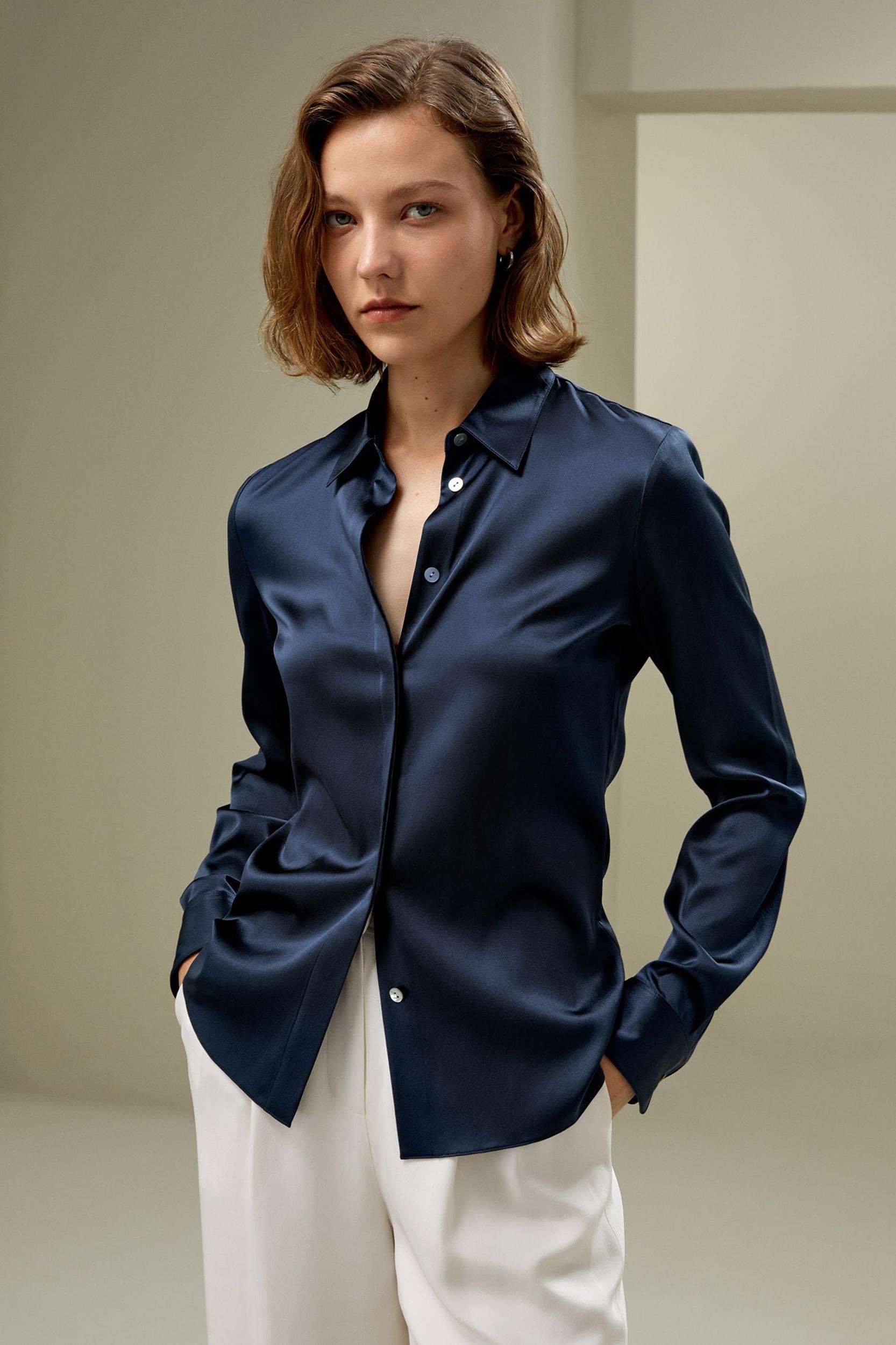 Elegant Silhouette Silk Shirt Product Image
