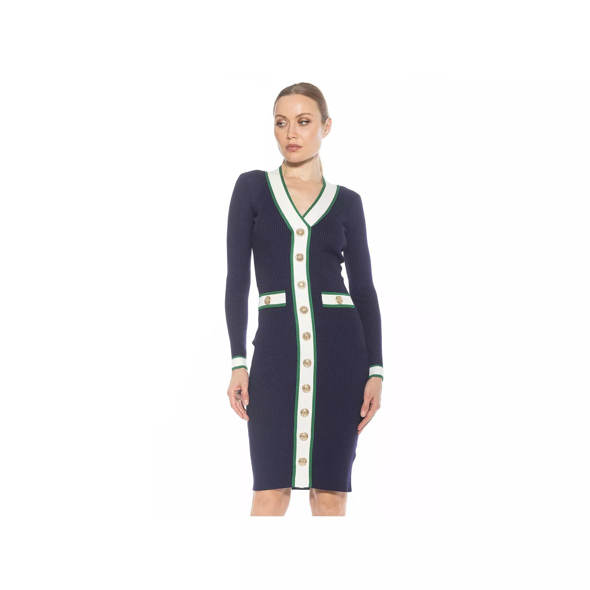 Women's ALEXIA ADMOR Janet V-Neck Button-Front Knit Dress, Size: XS, Camel Product Image