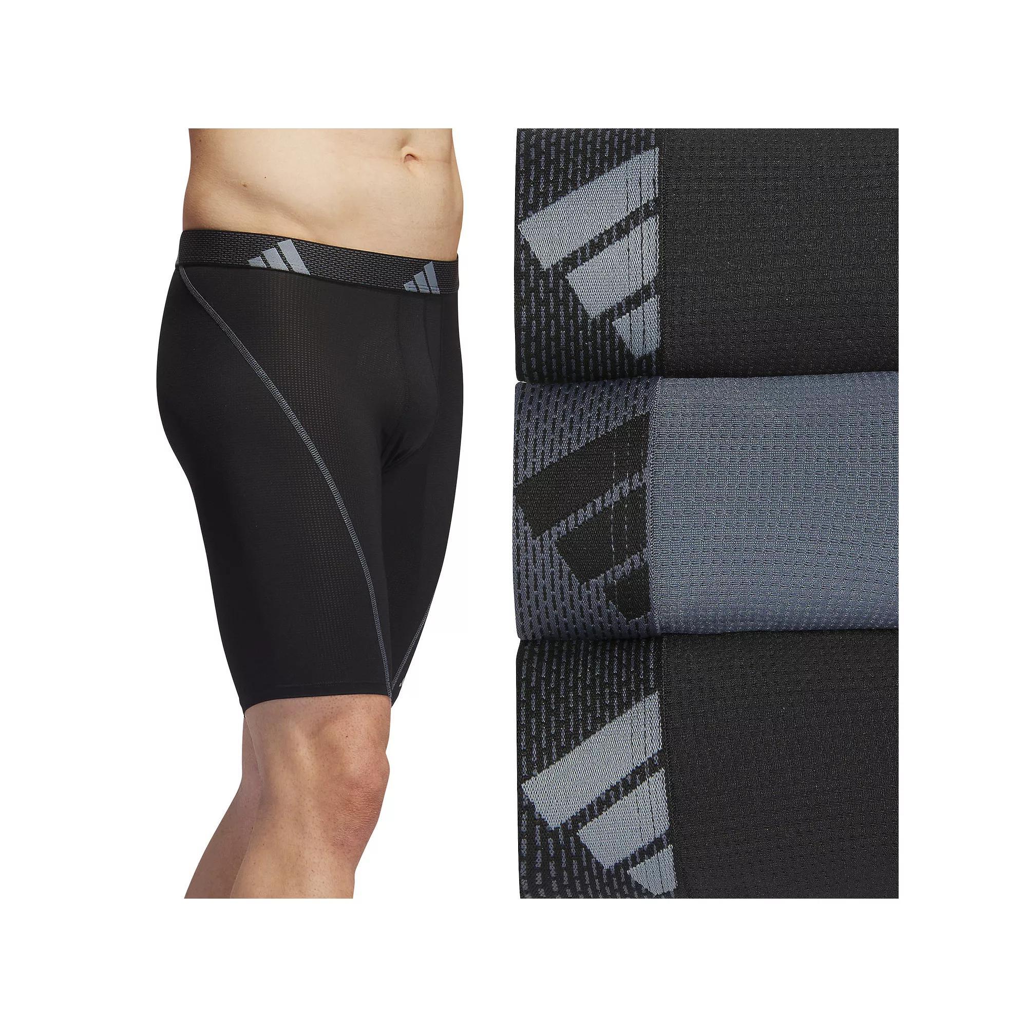 Men's adidas 3-pack Sport Performance Mesh Long-Leg Boxer Briefs, Size: Medium, Black Gray Black Product Image