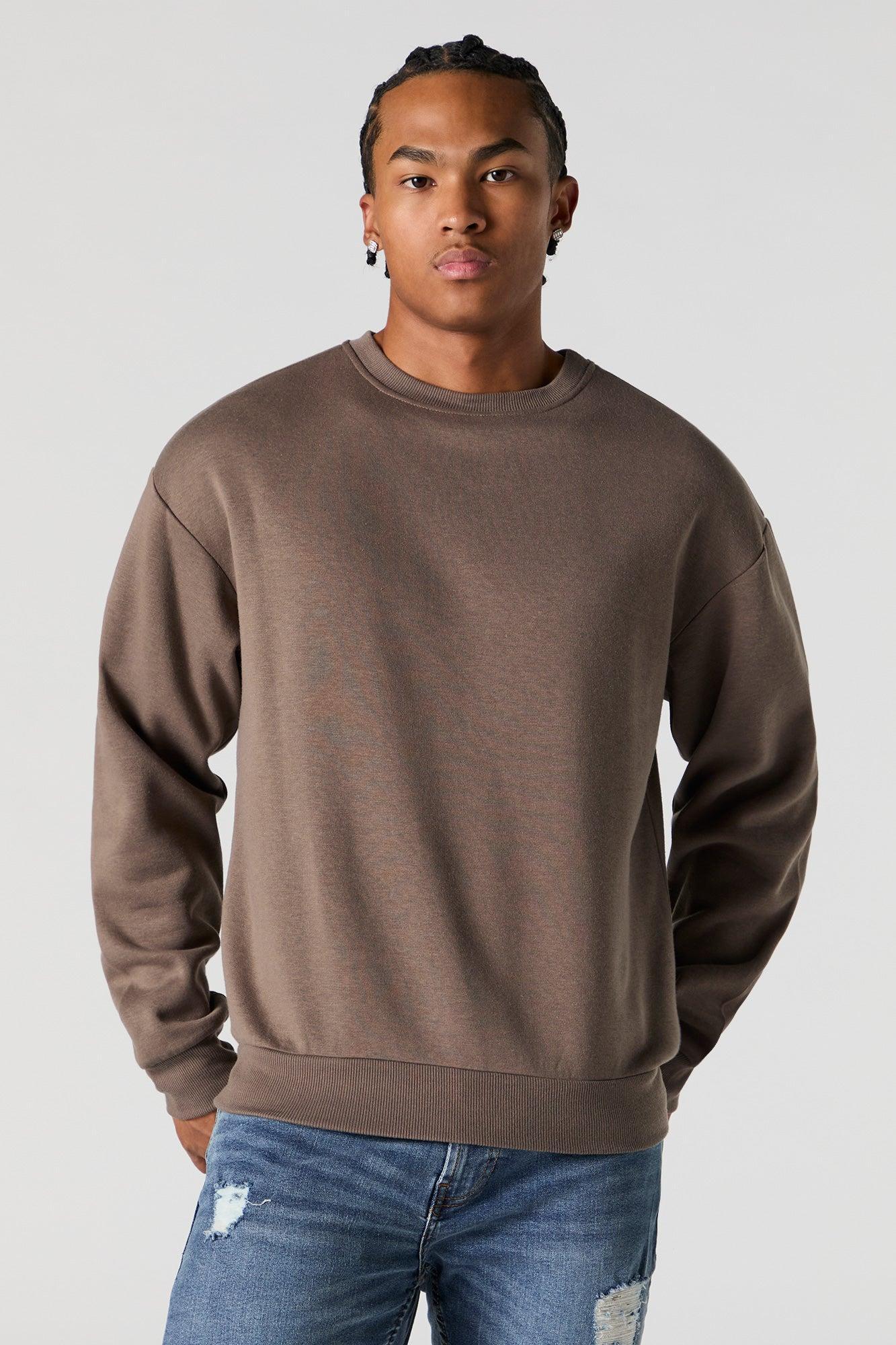 Solid Fleece Crewneck Sweatshirt Male Product Image