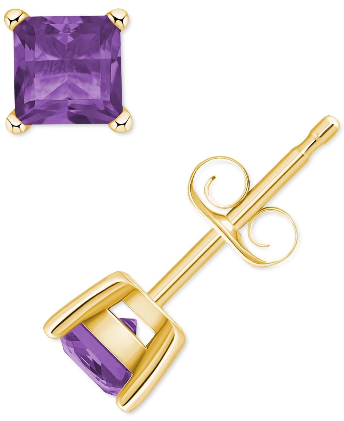 14k Gold 4 mm Princess Cut Amethyst Stud Earrings, Women's, 14k Yellow Gold Product Image