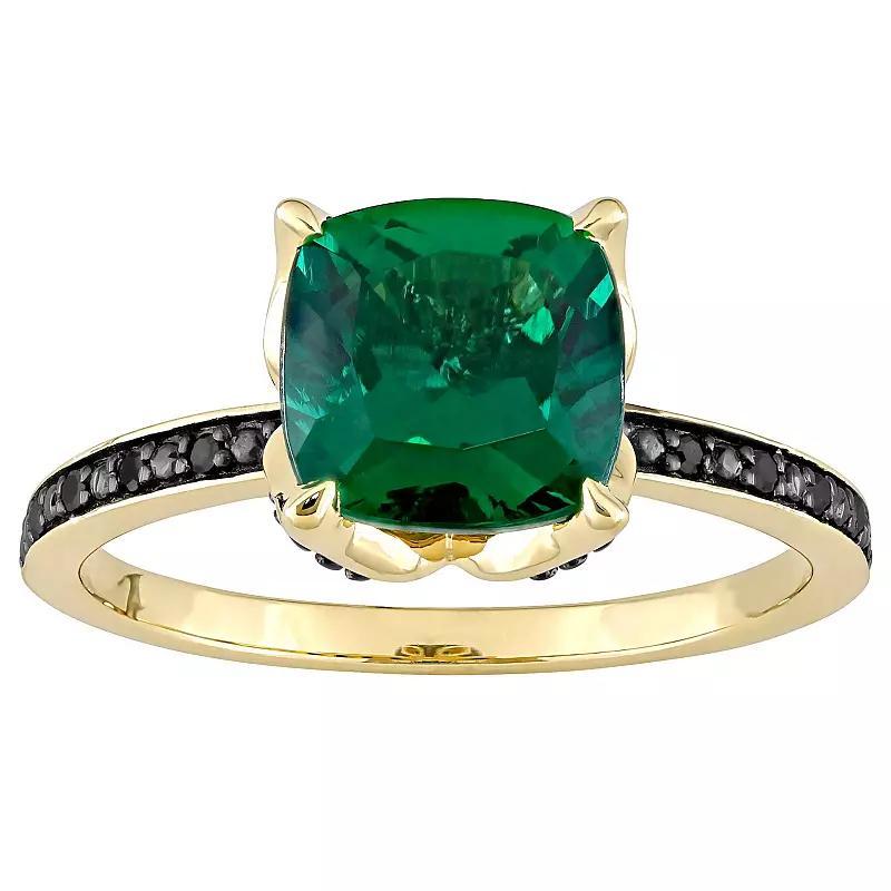 Stella Grace 10k Gold Black Diamond Accent & Lab-Created Emerald Cocktail Ring, Womens Product Image
