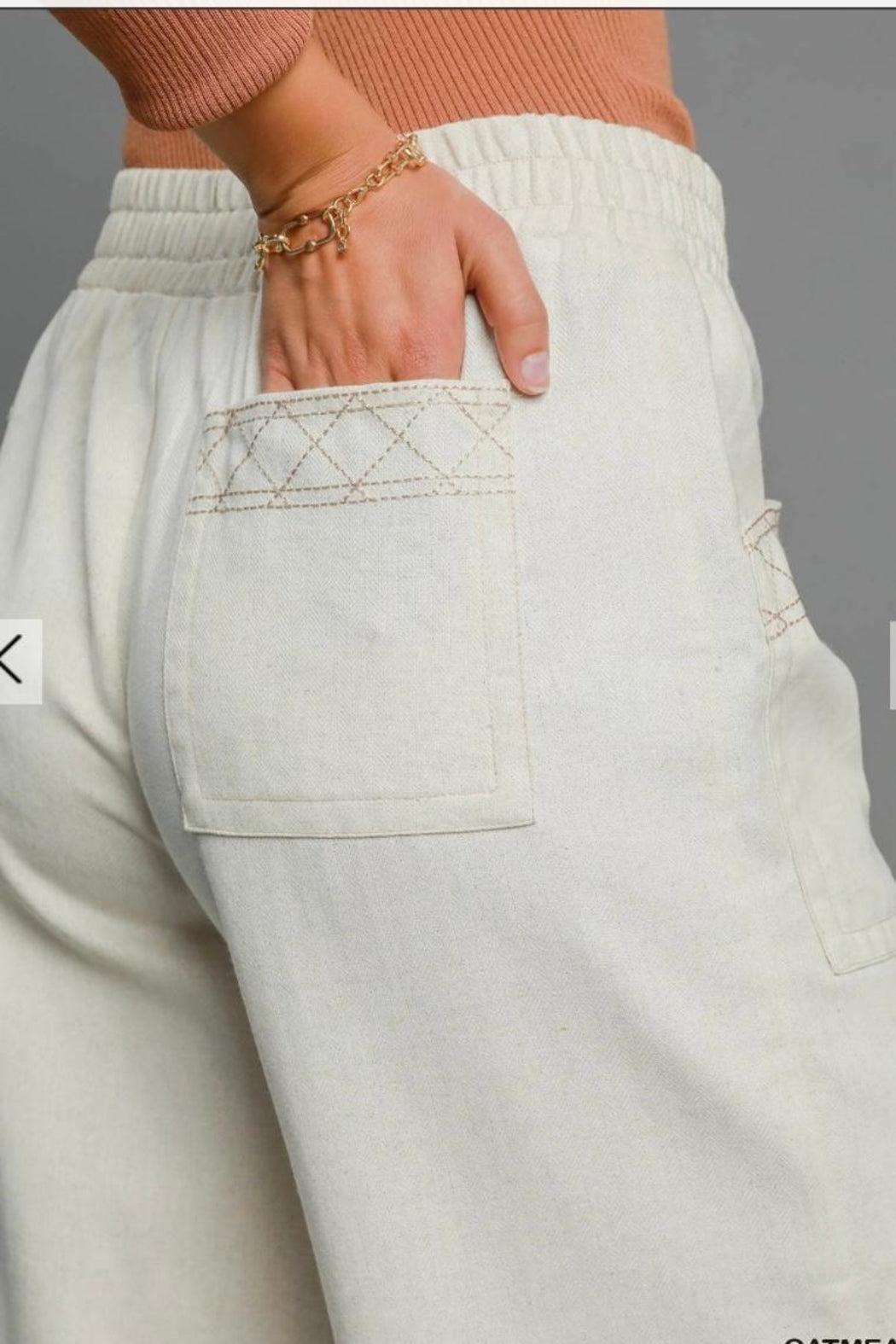 Pants, Embroidered Linen Blend Product Image