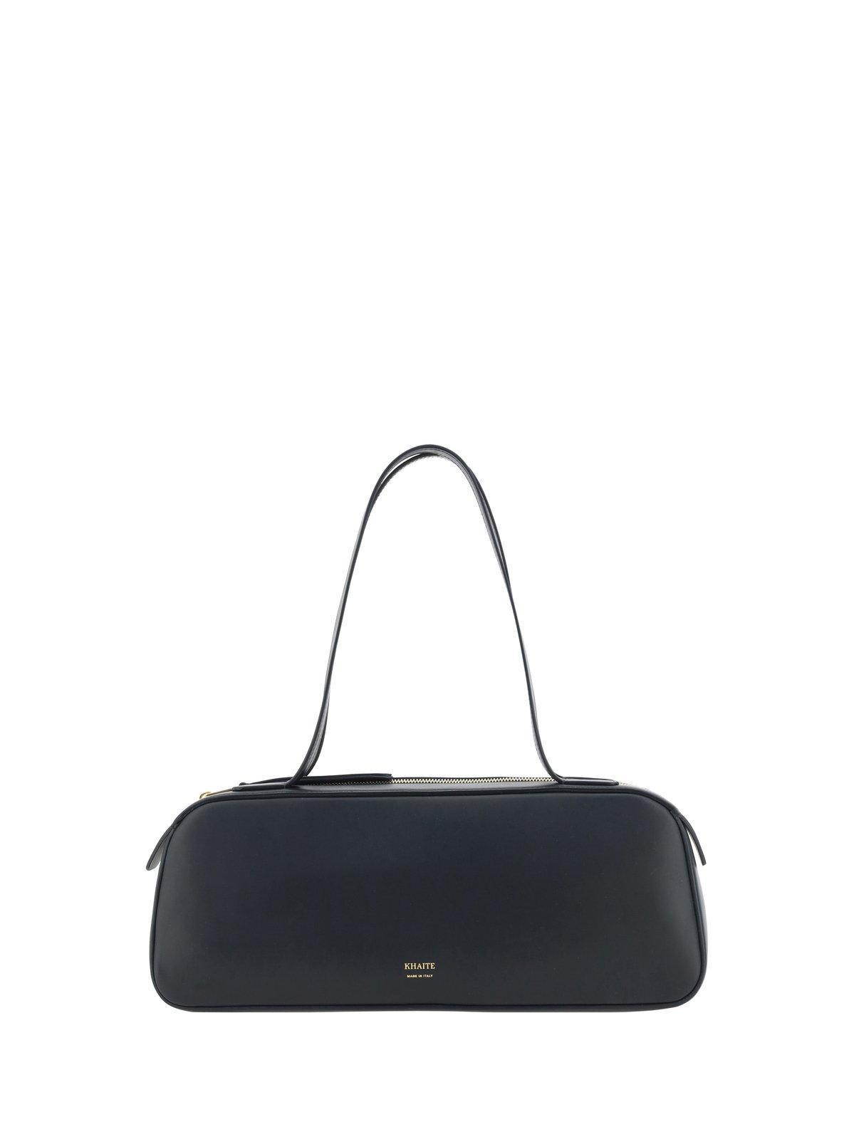 KHAITE Simona Crackle Patent Leather Shoulder Bag In Black Product Image