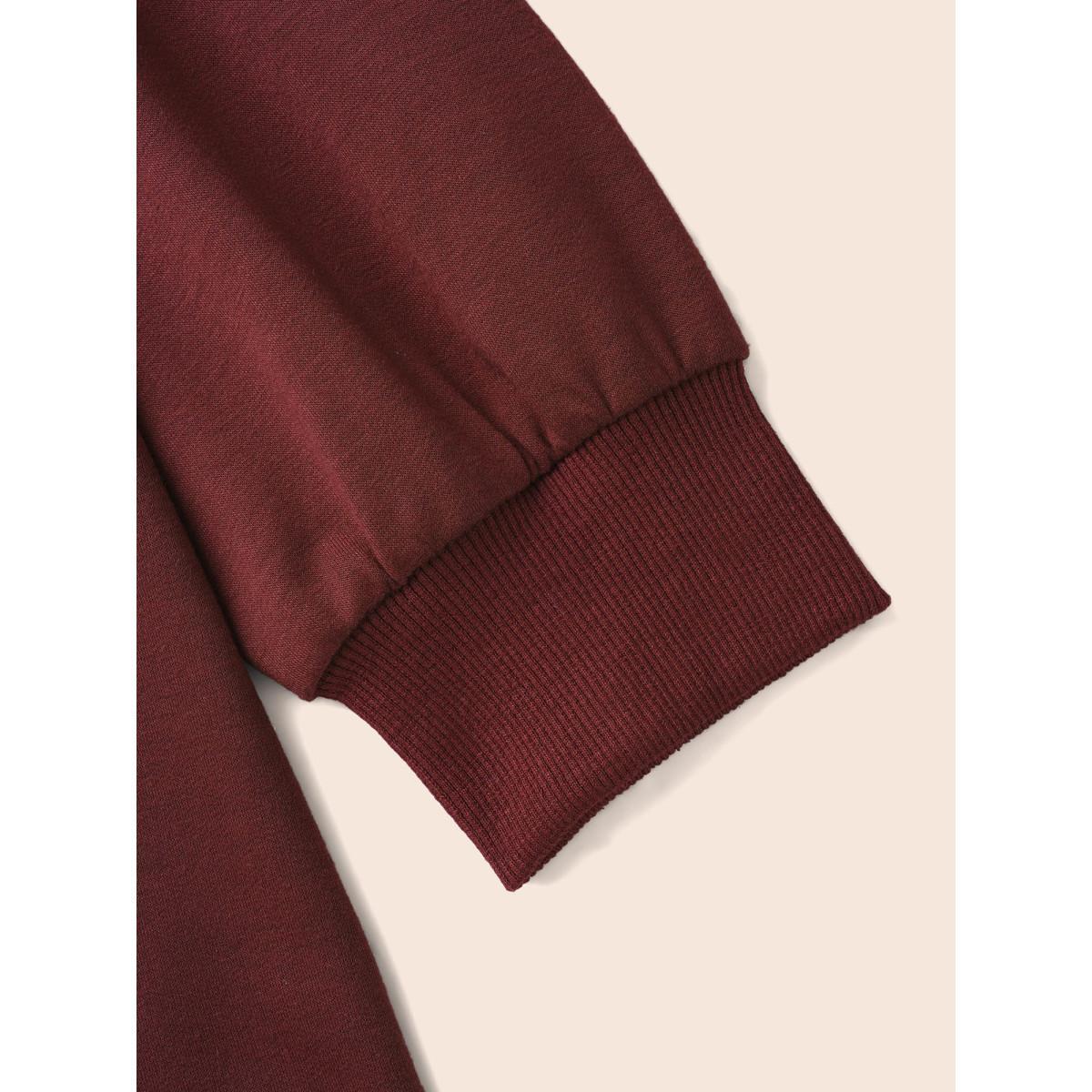 Plus Size Polo Neck Contrast Patchwork Sweatshirt Women Burgundy Casual Contrast Polo Everyday Sweatshirts BloomChic 18-20/2X Product Image