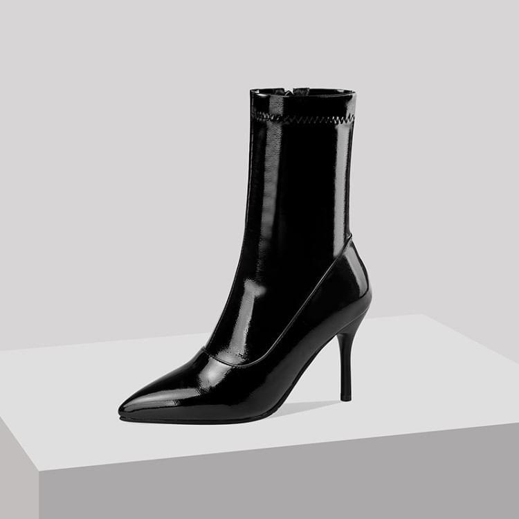Pointed Toe Patent Leather Stiletto Short Boots Product Image