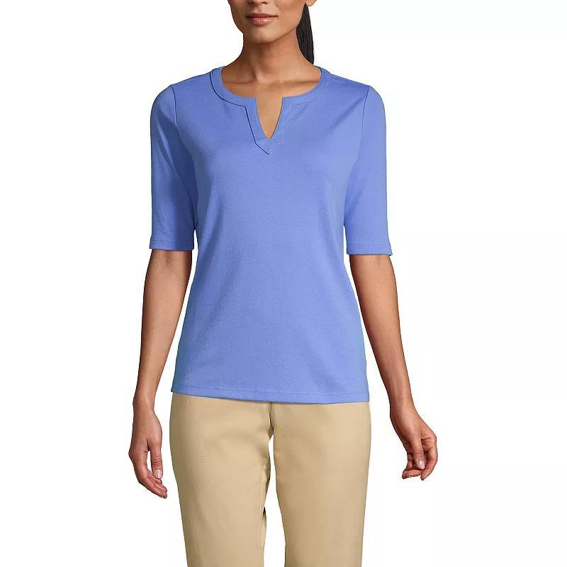 Womens Lands End Modern Half Sleeve Splitneck Top Blue Shadow Product Image
