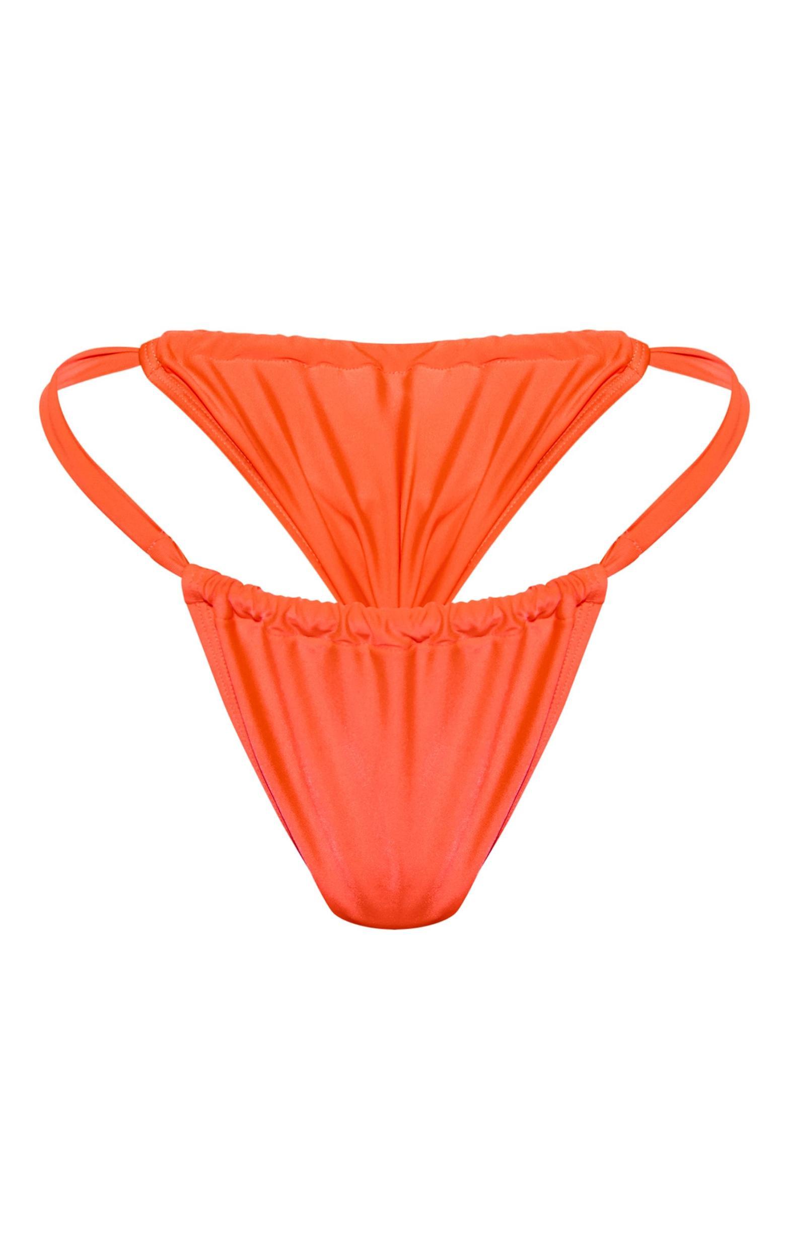 Orange Ruched Tanga Bikini Bottoms Product Image