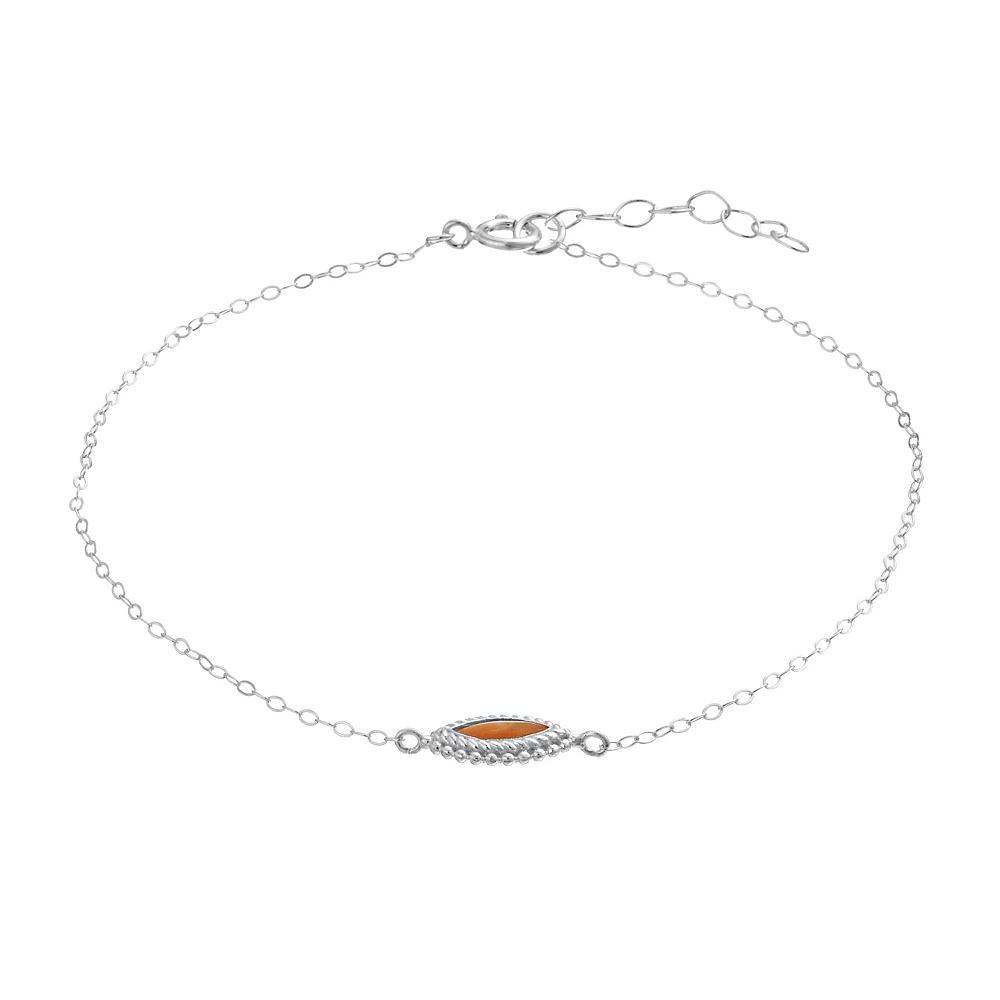 Aleure Precioso Sterling Silver White Abalone Inlay Marquise Station Anklet, Women's, Size: 9" Product Image
