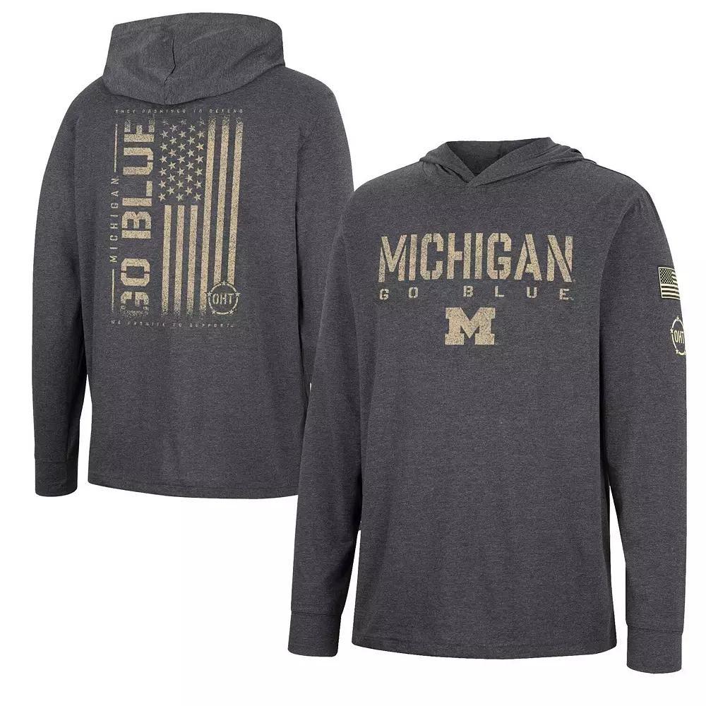 Men's Colosseum Charcoal Michigan Wolverines Team OHT Military Appreciation Hoodie Long Sleeve T-Shirt, Size: 3XL, Black Product Image
