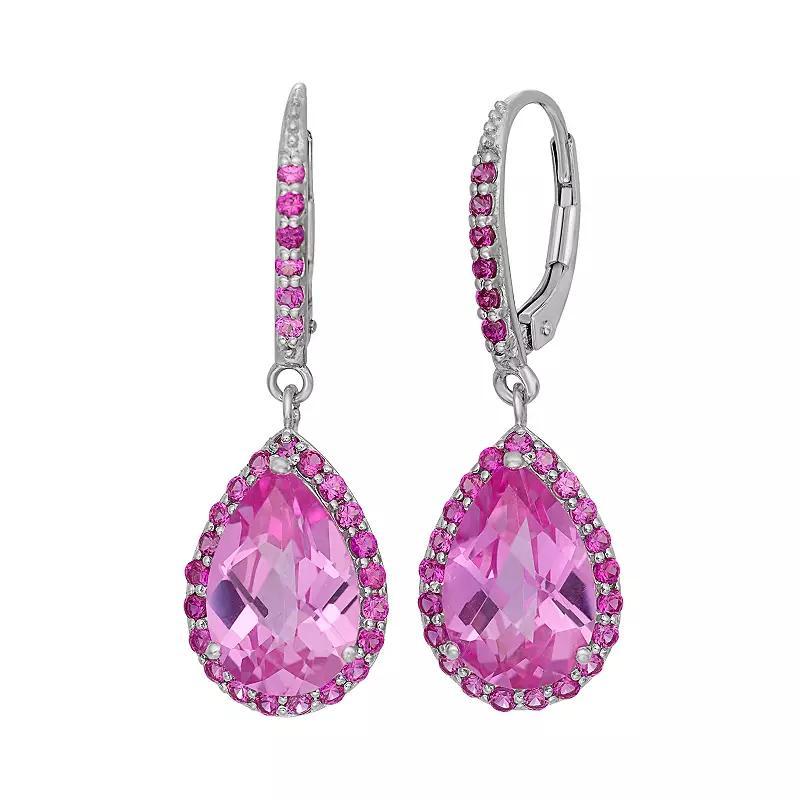 Designs by Gioelli Lab-Created Pink Sapphire and Lab-Created Ruby Sterling Silver Halo Teardrop Earrings, Women's, Multi Product Image