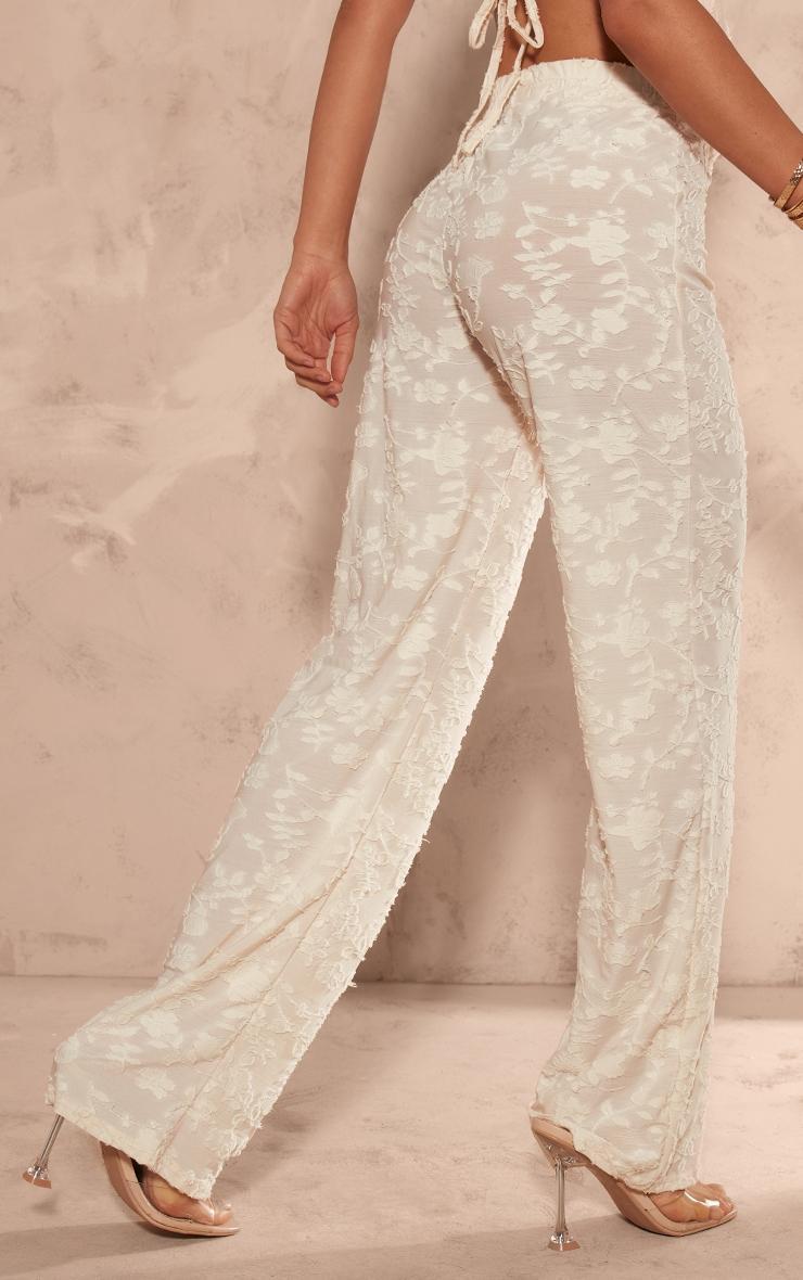 Cream Woven Floral Mid Rise Wide Leg Pants Product Image