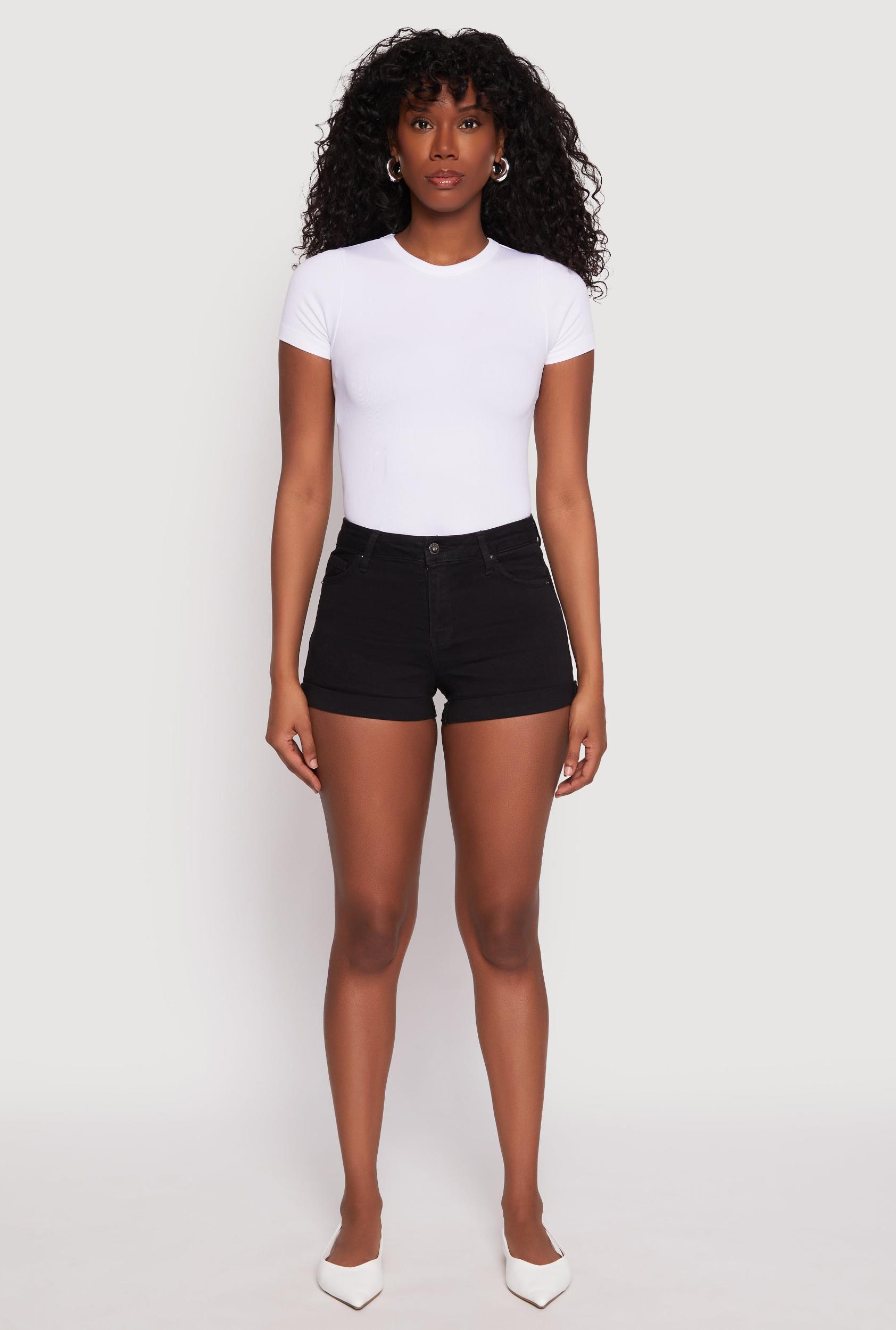 Womens WAX Fixed Cuff High Waist Denim Shorts Product Image