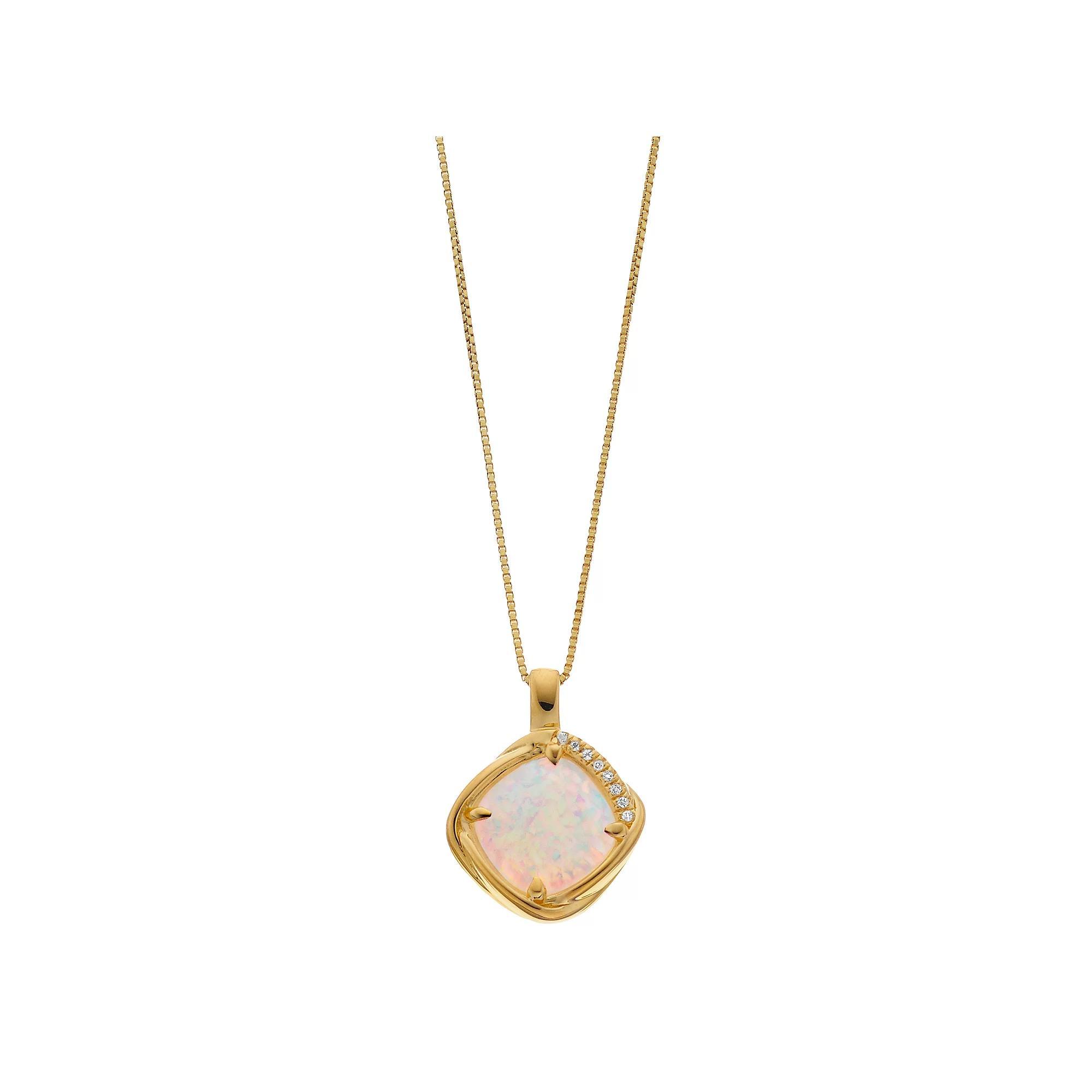 Gemminded 18K Gold over Sterling Silver Lab Created Opal Pendant Necklace with Lab Created White Saphire Accents, Women's, Size: 18", Gold Tone Product Image