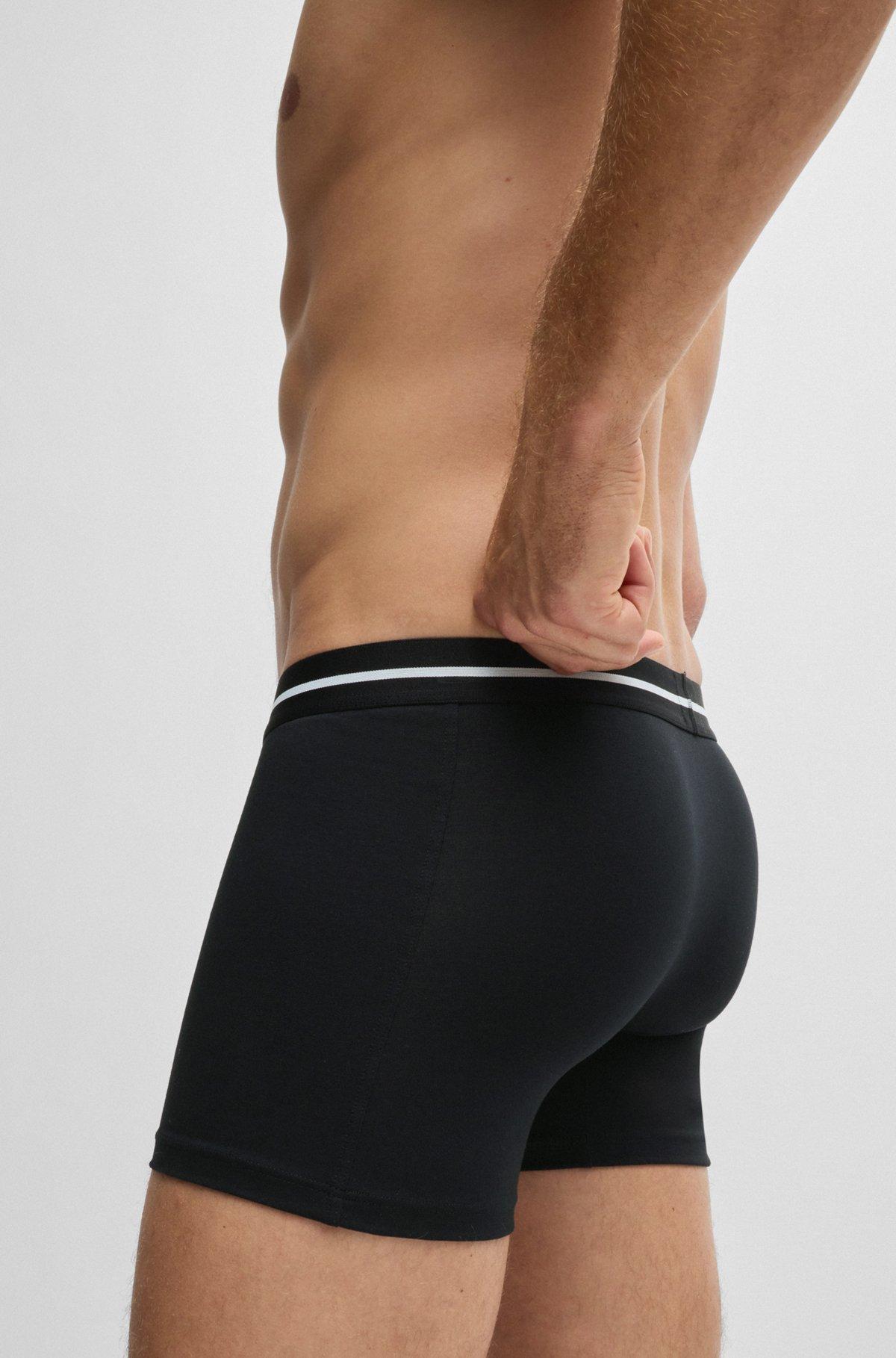 BOSS - Three-pack of stretch-cotton boxer briefs with logos - Black Product Image