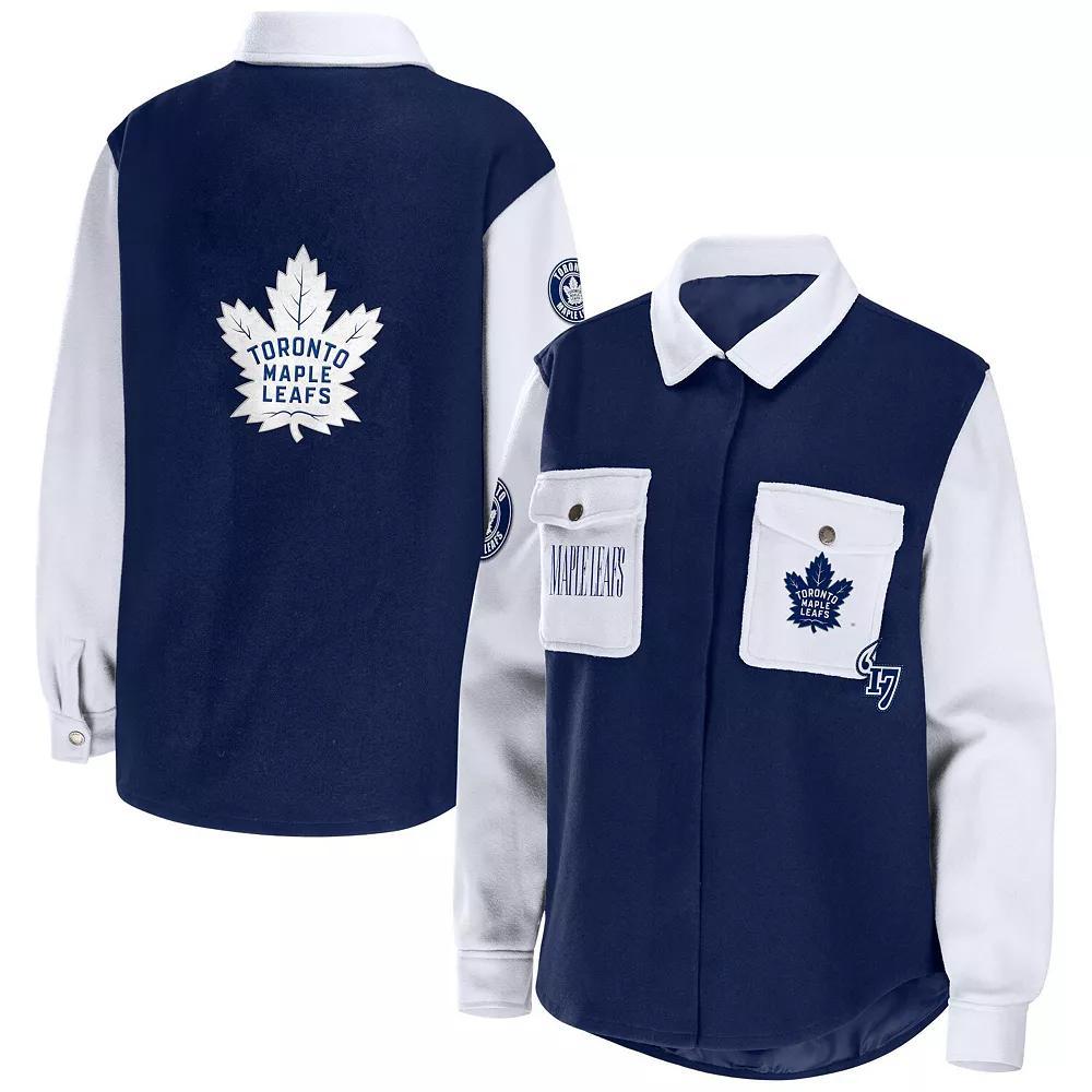 Women's WEAR by Erin Andrews Navy/White Toronto Maple Leafs Colorblock Button-Up Shirt Jacket, Size: Large, Mpl Blue Product Image