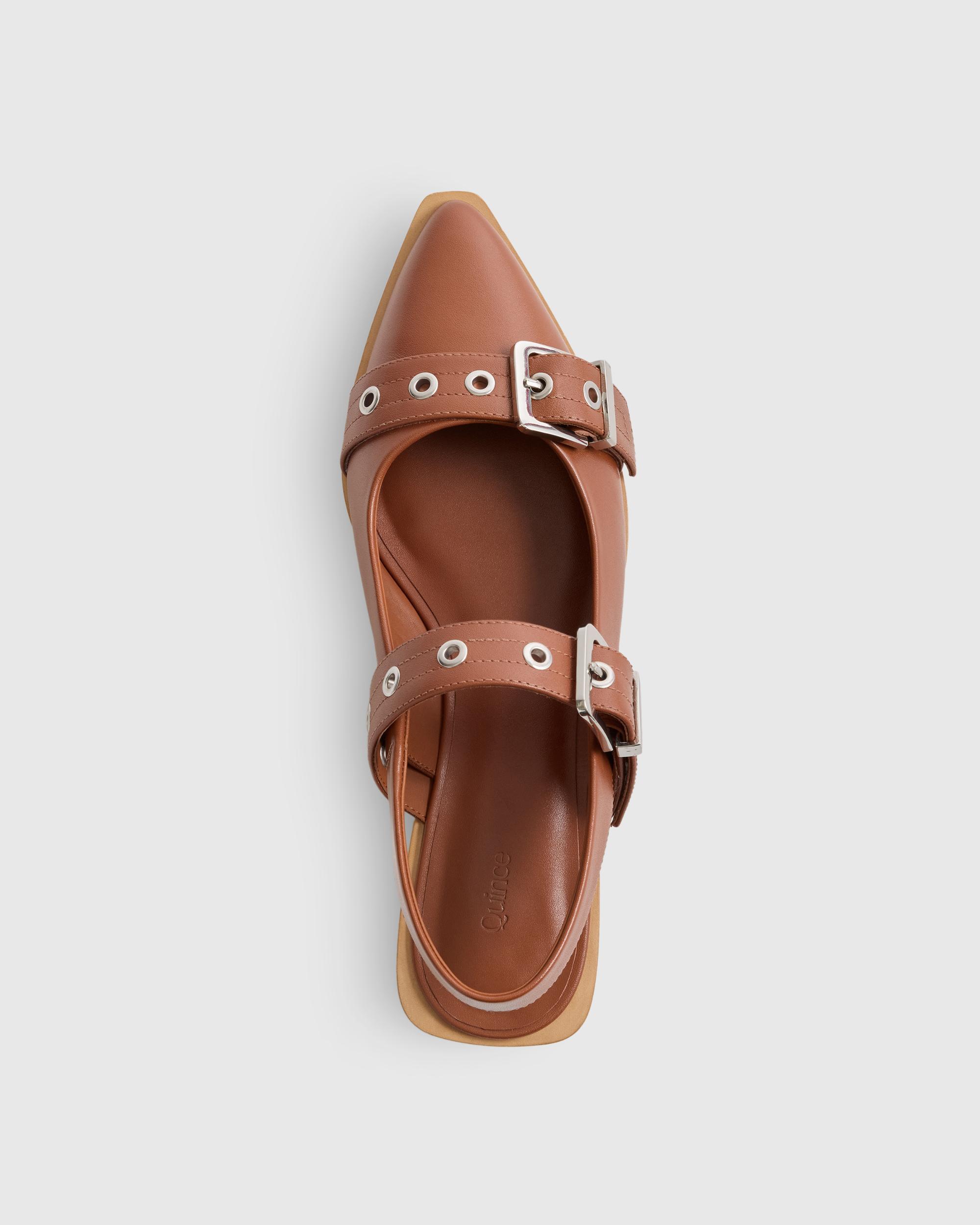 Quince | Women's Italian Leather Bold Buckle Slingback Flat Product Image