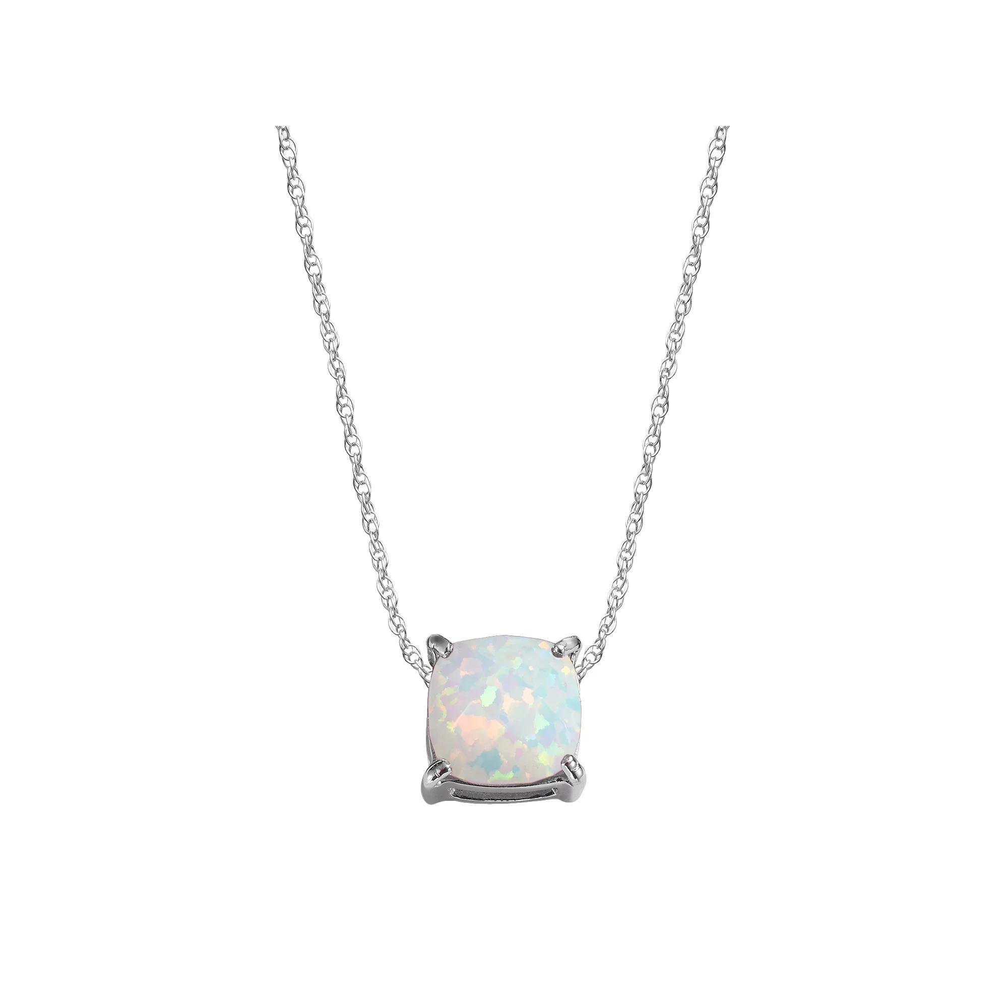 Designs by Gioelli Sterling Silver Lab-Created Opal Pendant, Women's, Size: 18", White Product Image