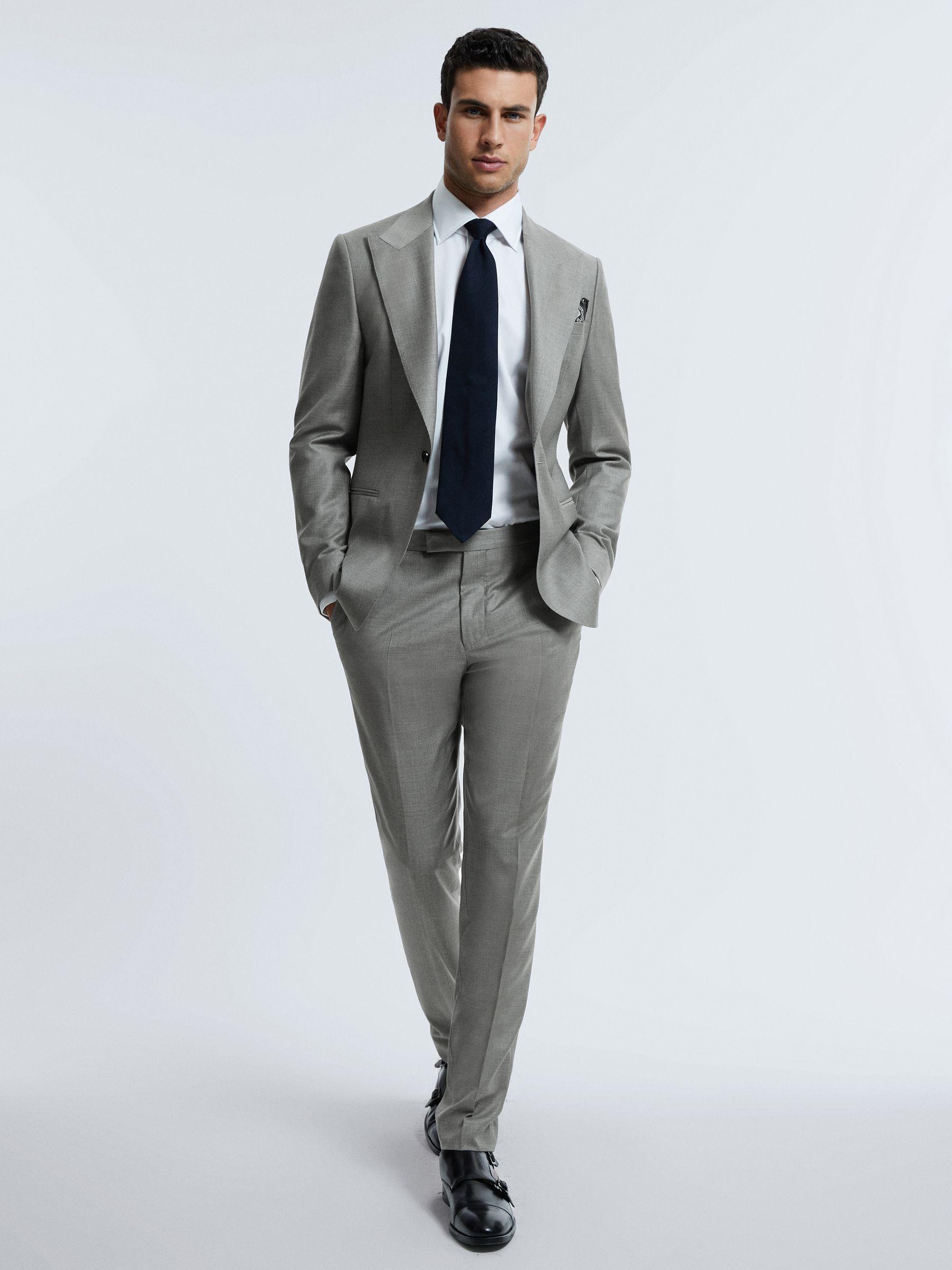 Atelier Wool Cashmere Blend Slim Fit Trousers in Grey Melange Product Image