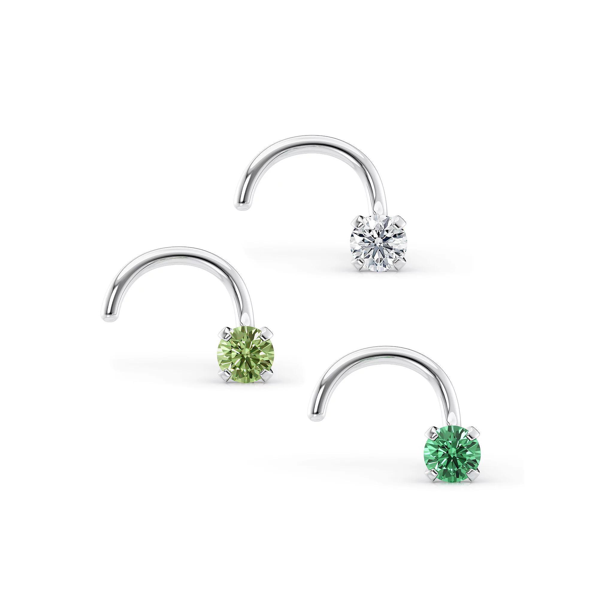 Lila Moon 14k Gold Green & Clear Cubic Zirconia Curved Nose Stud Trio, Women's, 14k White Gold Product Image
