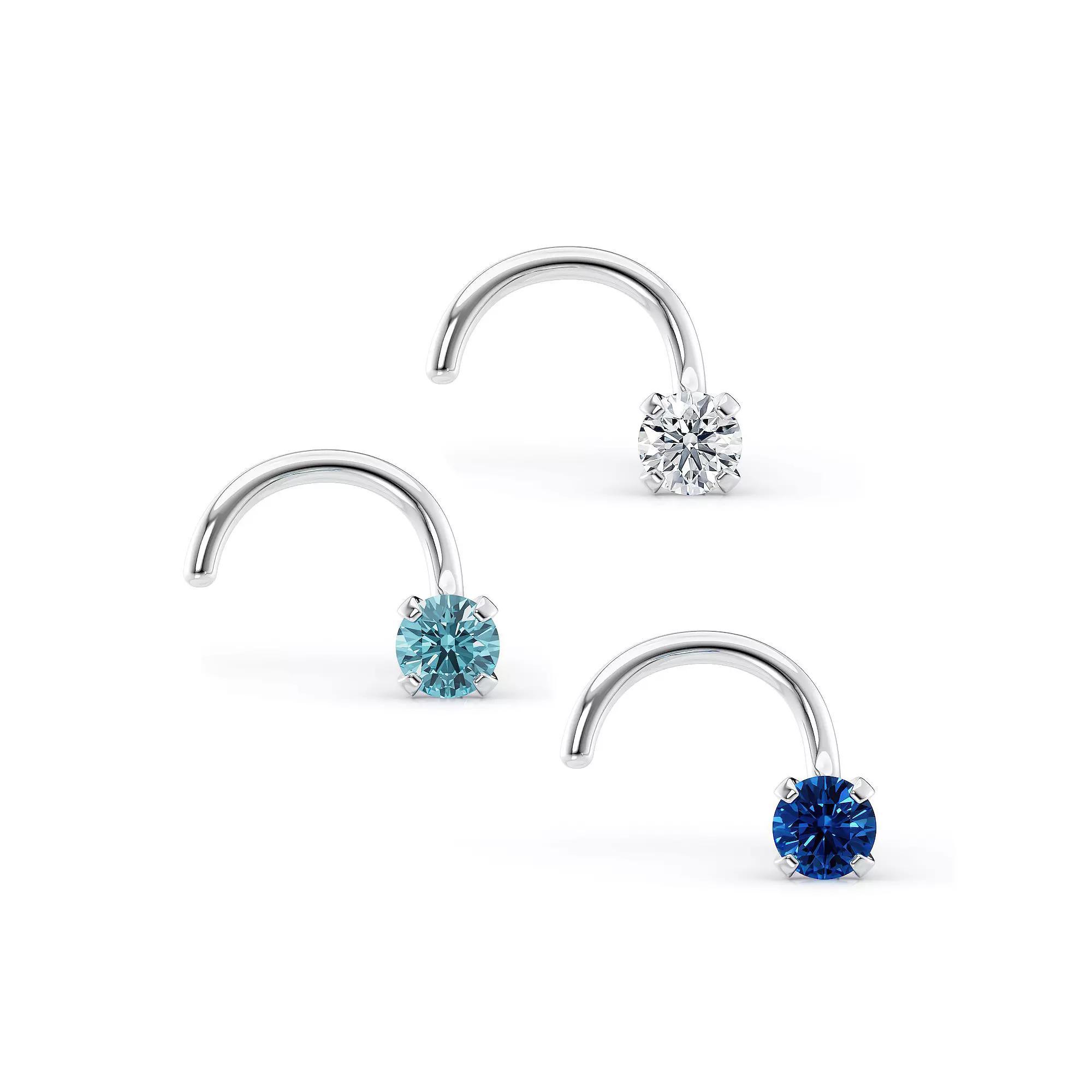 Lila Moon 14k Gold Blue & Clear Cubic Zirconia Curved Nose Studs Trio, Women's Product Image