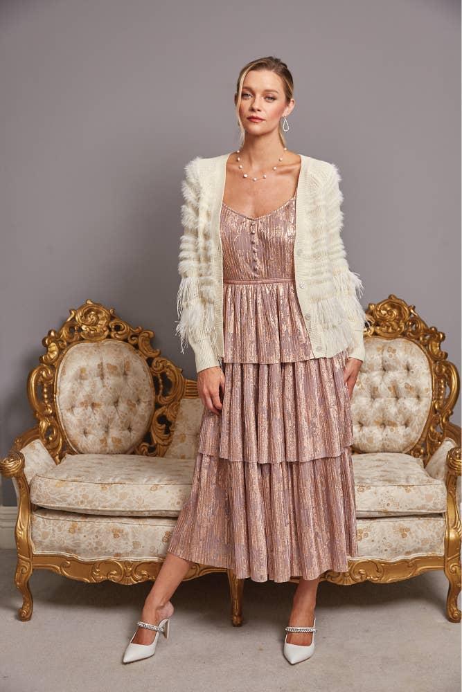 Feather Trim Wool Blend Cardigan Product Image