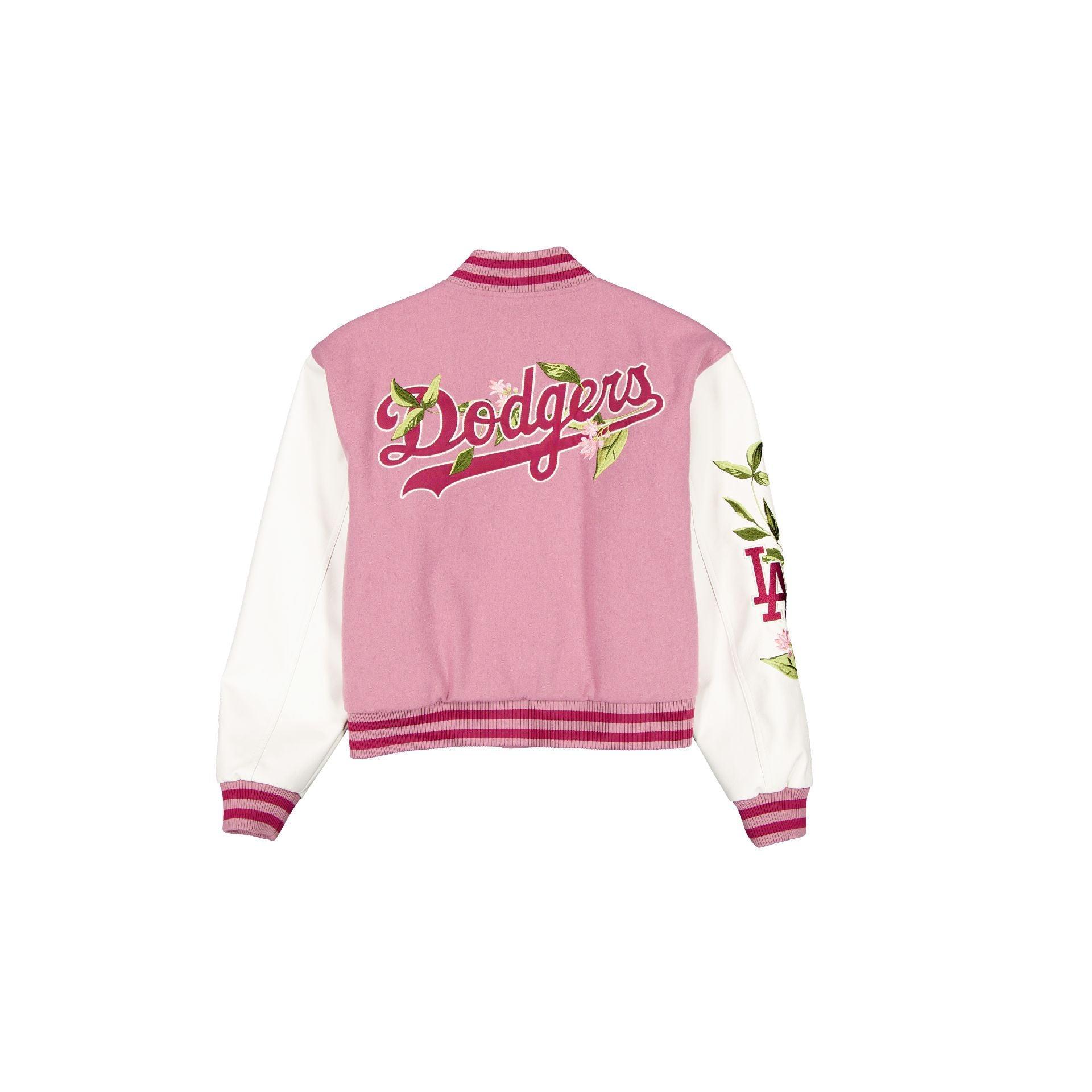 Los Angeles Dodgers Women's Cosmetic Pink Floral Varsity Jacket Female Product Image