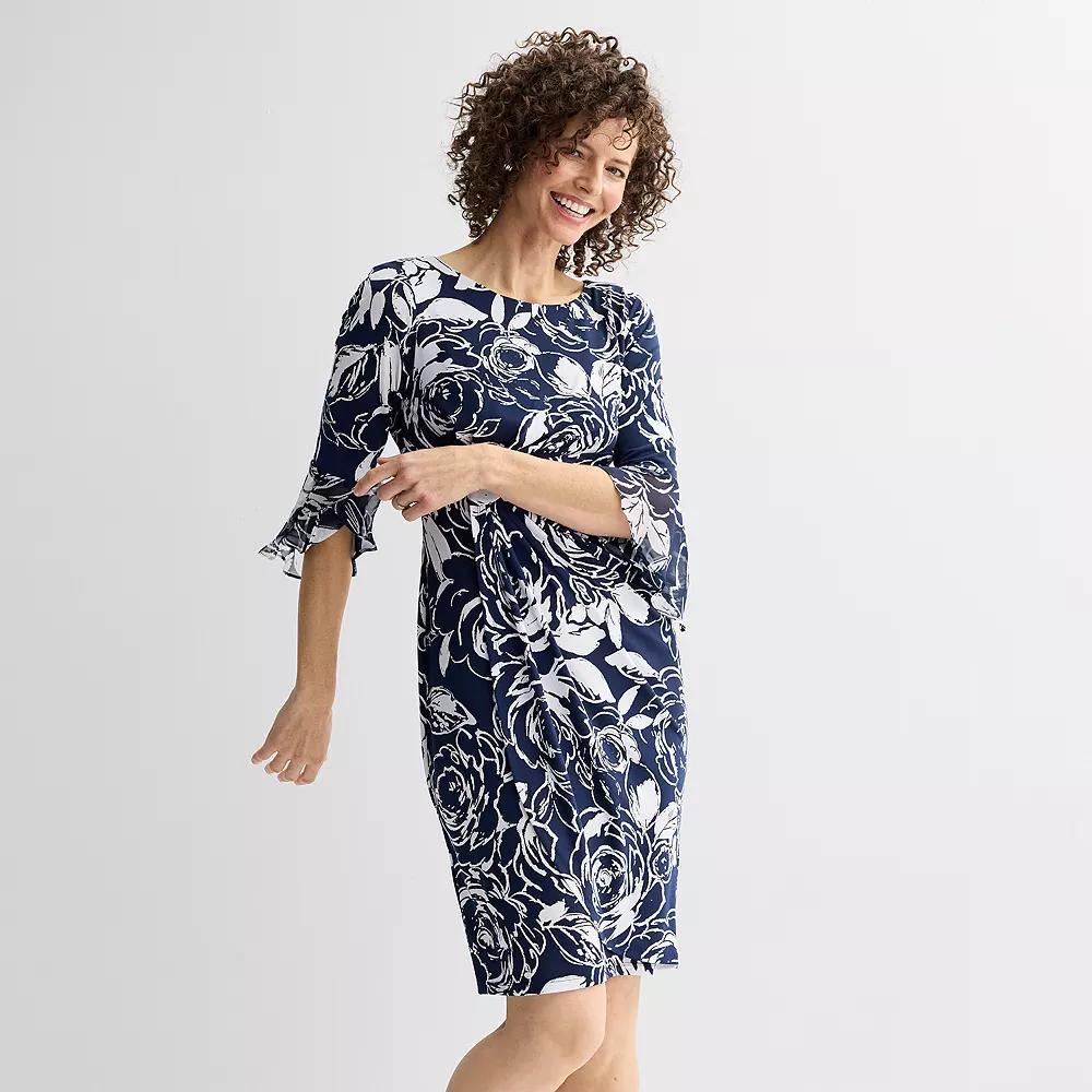 Women's Connected Apparel Bell Sleeve Faux-Wrap Dress, Size: 8, Blue Product Image