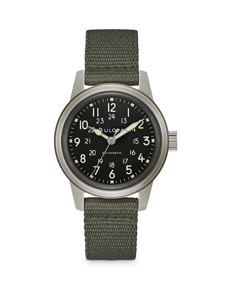 Bulova Mens Automatic Military Leather NATO Strap Watch - 96A246K Black Product Image