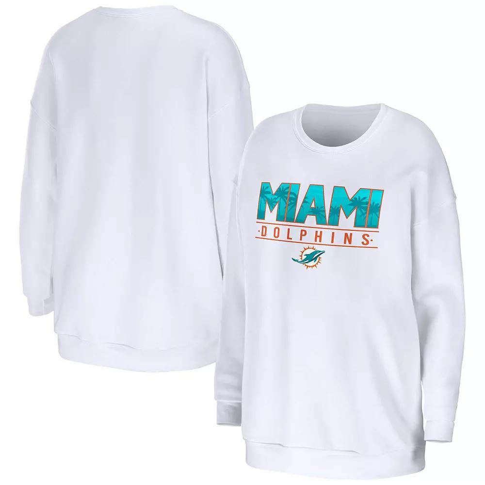 Women's WEAR by Erin Andrews White Miami Dolphins Domestic Pullover Sweatshirt, Size: 2XL Product Image