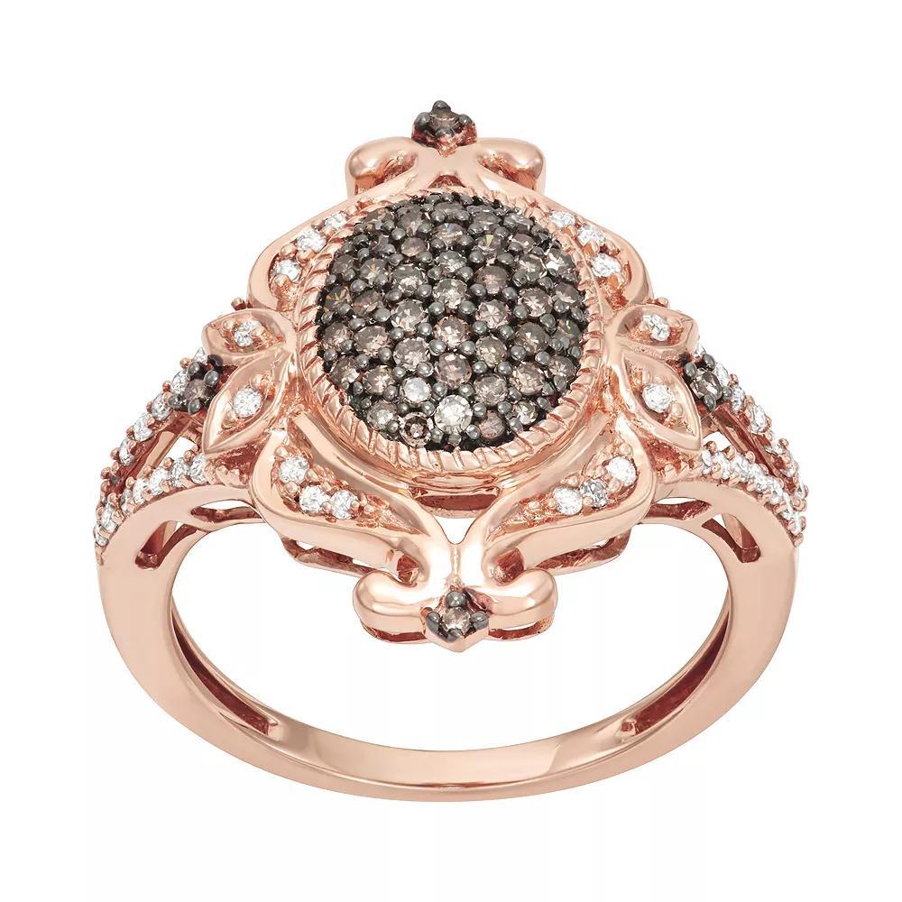 10k Rose Gold 1/2 Carat T.W. Brown & White Diamond Cocktail Ring, Women's, Size: 8 Product Image