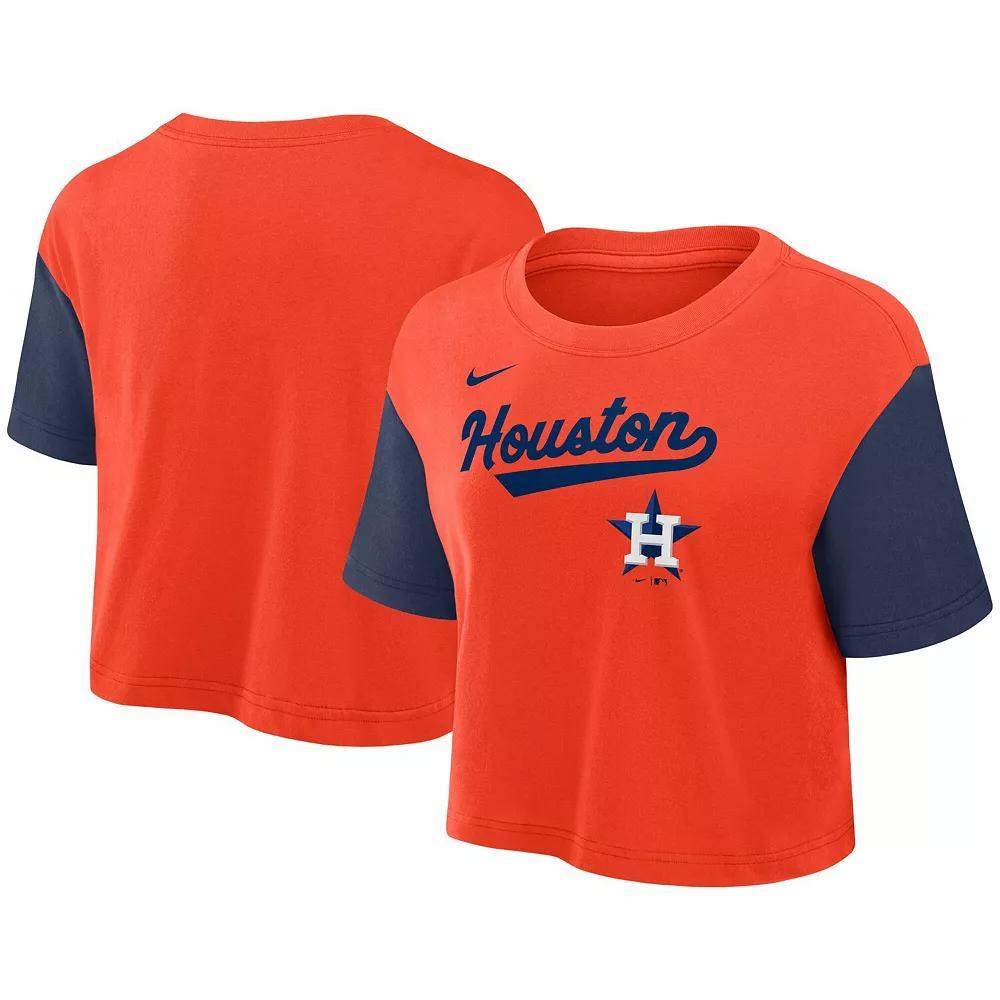 Women's Nike Orange/Navy Houston Astros Script Cropped Performance T-Shirt, Size: Small Product Image
