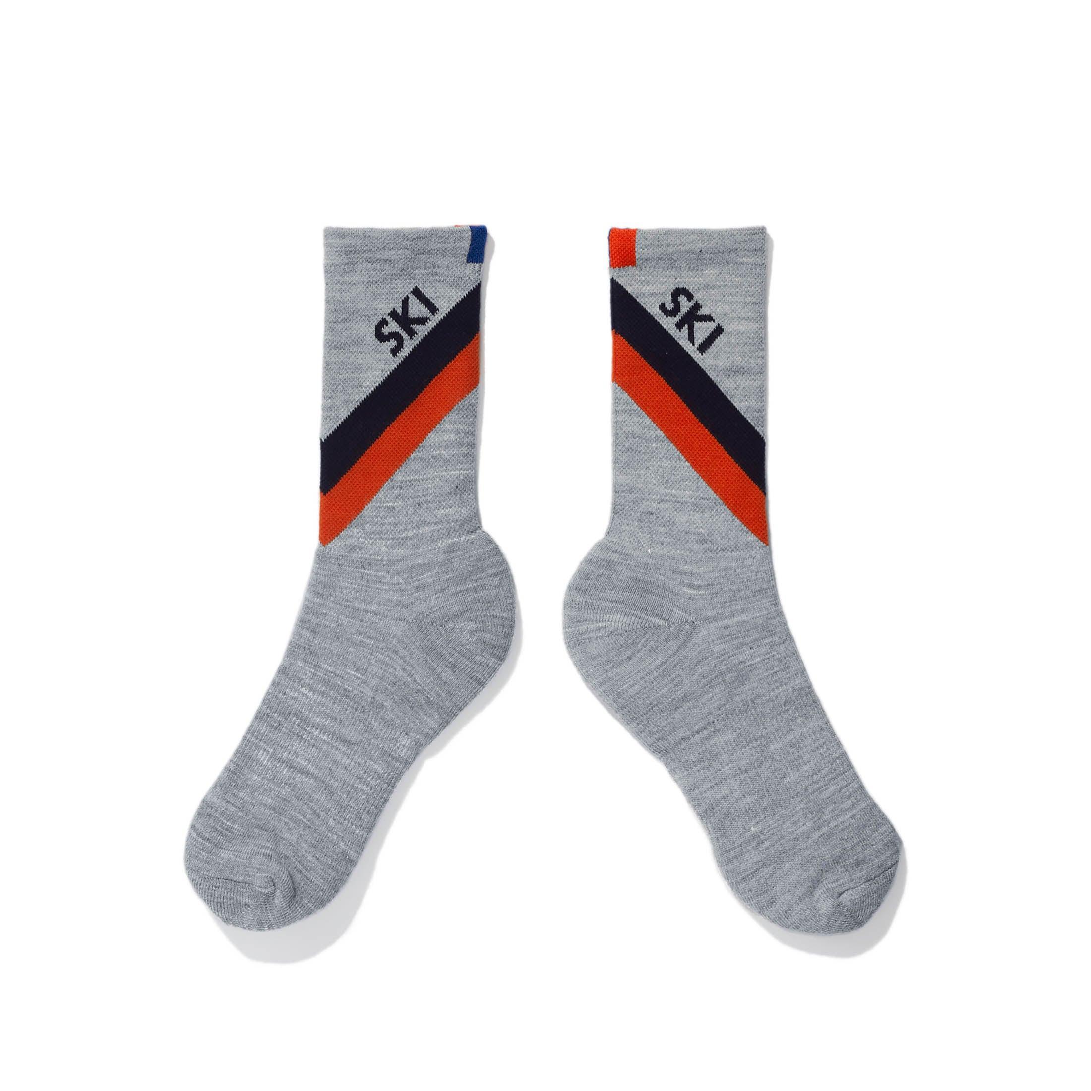 The Women's Diagonal Stripe Ski Sock - Grey/Navy/Poppy Female Product Image