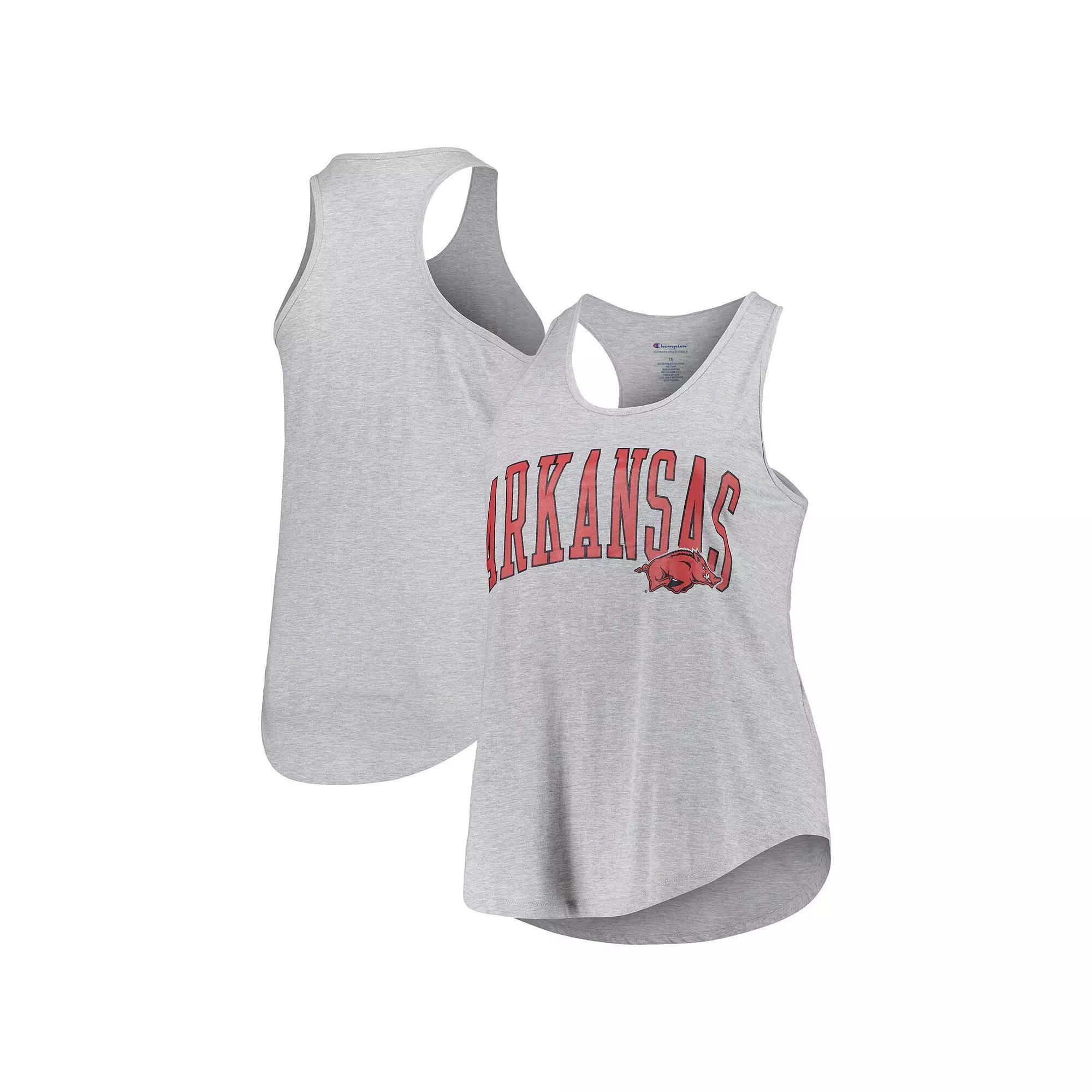 Women's Profile Heather Gray Arkansas Razorbacks Arch Logo Racerback Scoop Neck Tank Top, Size: 4XL, Grey Product Image